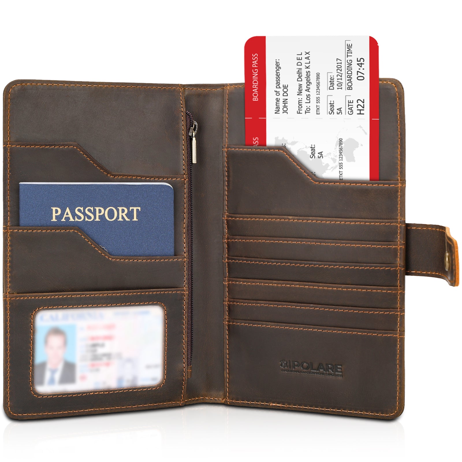 Polare Full Grain Leather Passport Holder RFID Blocking Travel Bifold