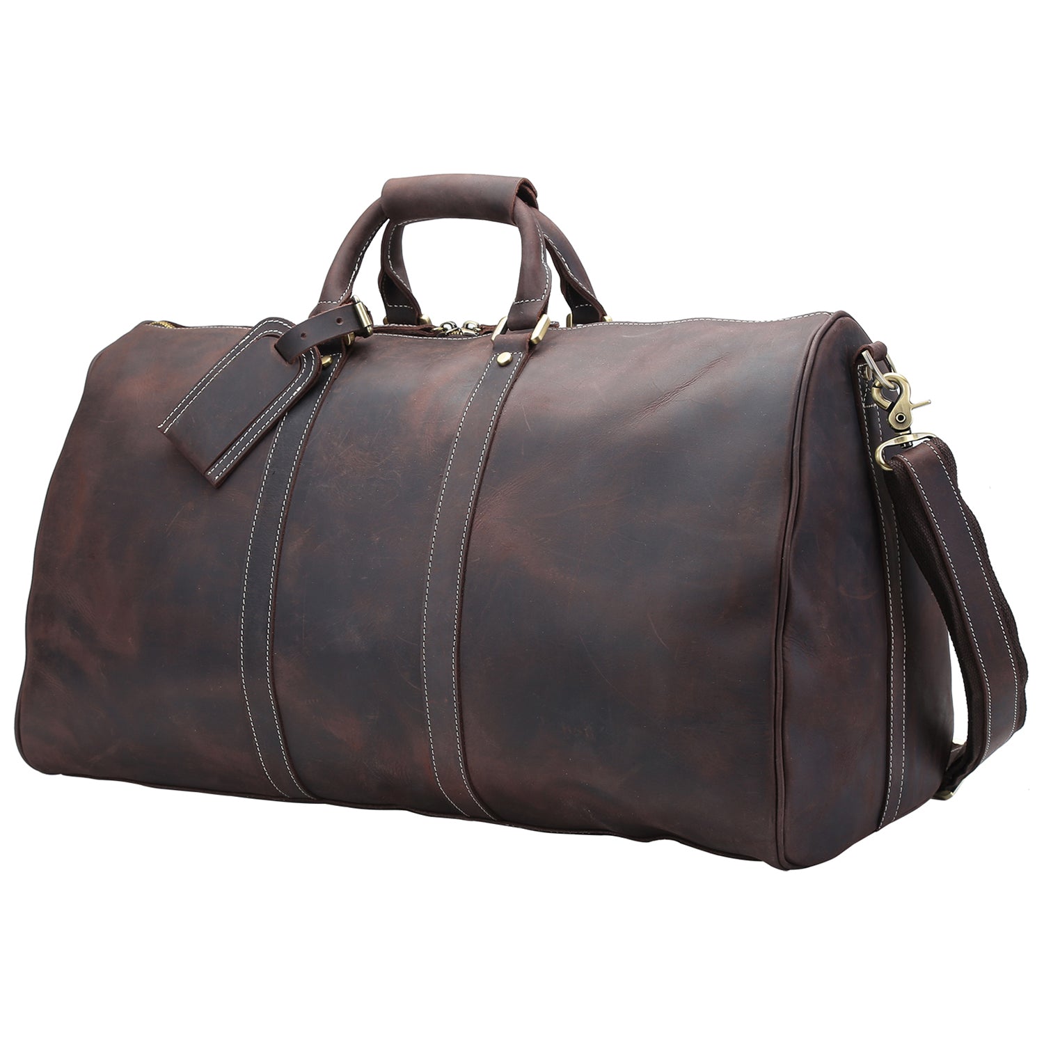 Polare 23'' Classic Full Grain Leather Travel Duffel Weekender Bag  Overnight Duffle Bag For Men