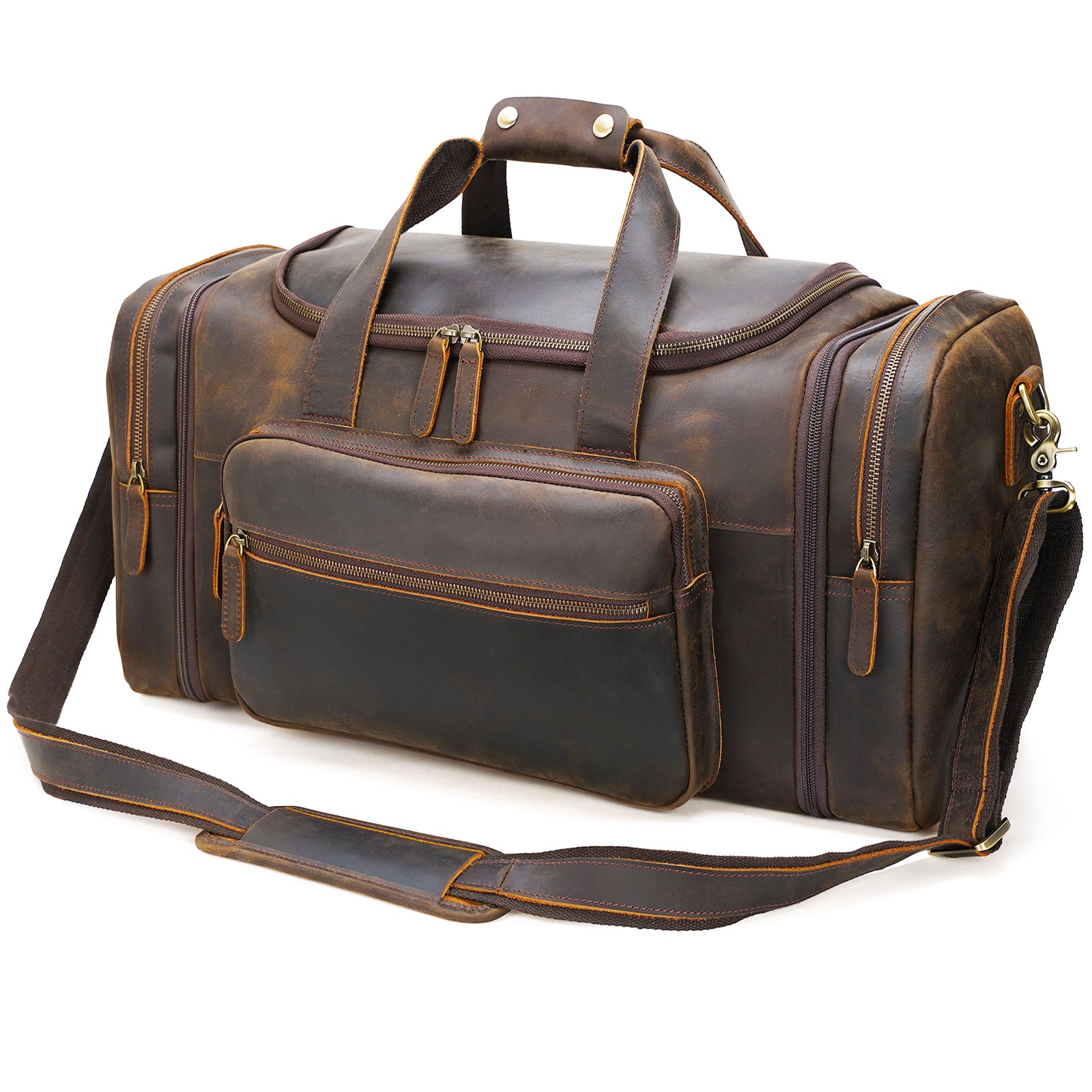 Polare 23 Expandable to 28 Full Grain Cowhide Leather Gym Duffle Weekender Overnight Travel Duffel Bag For Men