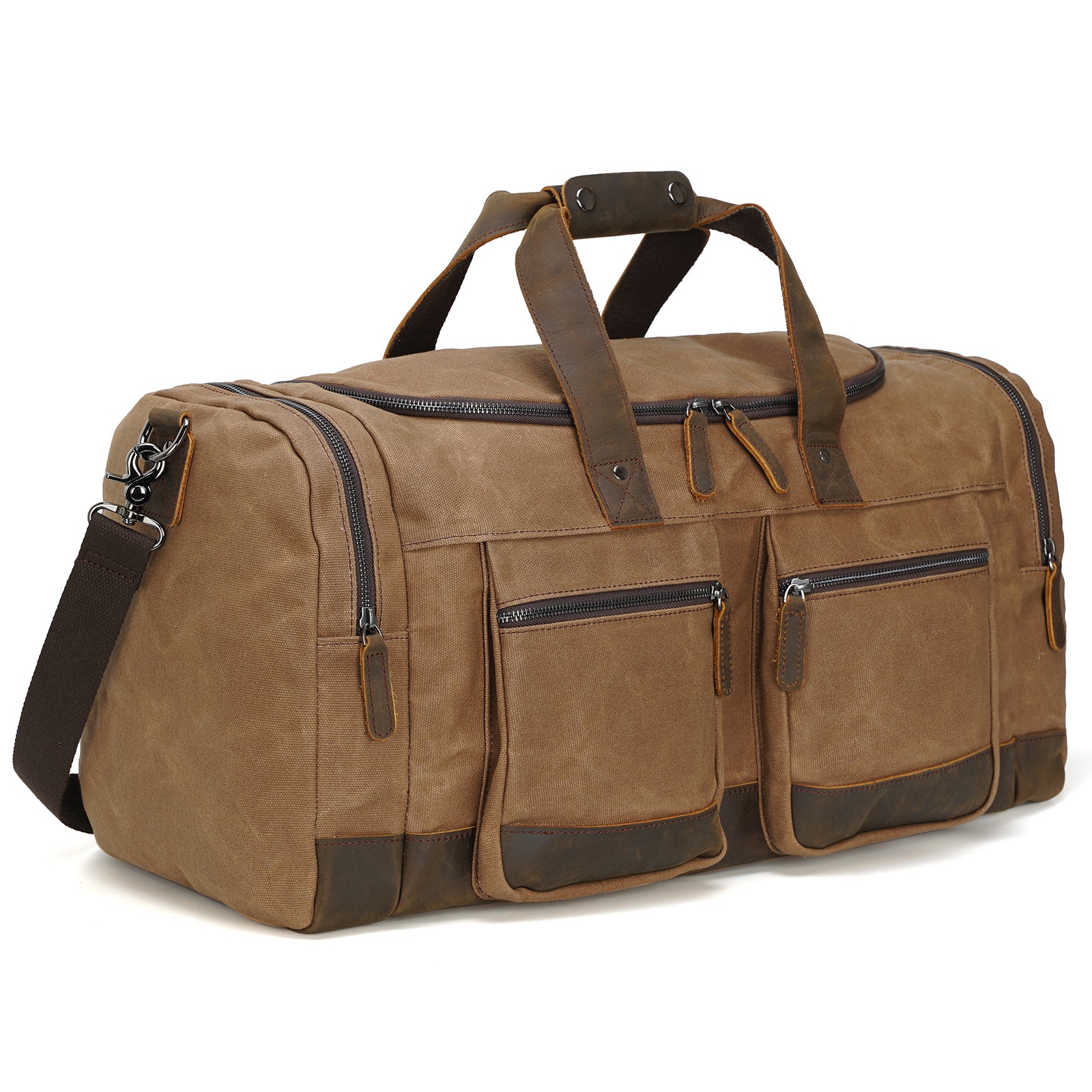 Polare 23” Waxed Canvas Cowhide Leather Waterproof Travel Duffel Bag T