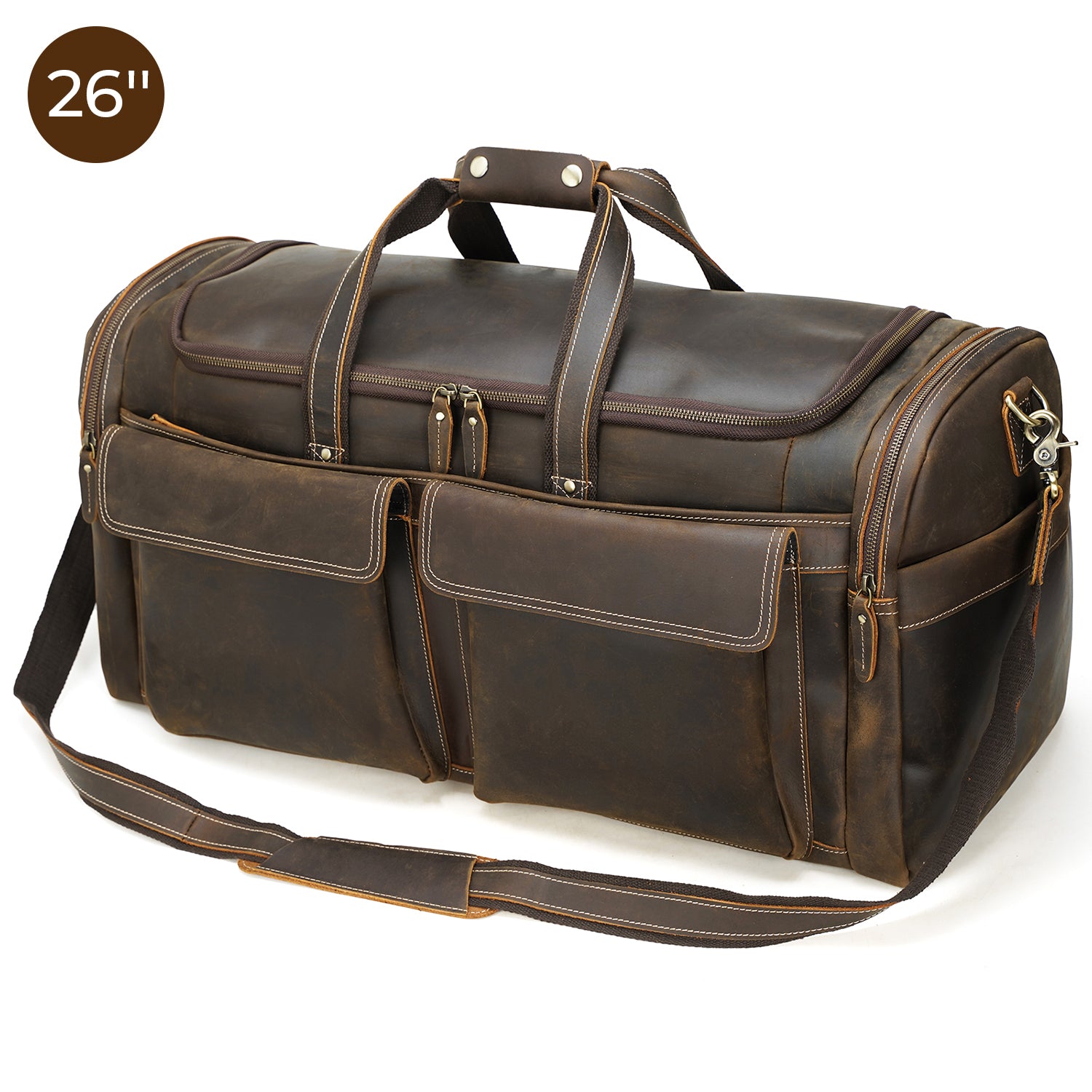  Polare 23” Waterproof Travel Duffel Bag Waxed Canvas Cowhide Leather  Trim Luggage for Gym 55L Weekender Overnight Carry on Bag (Brown-23)