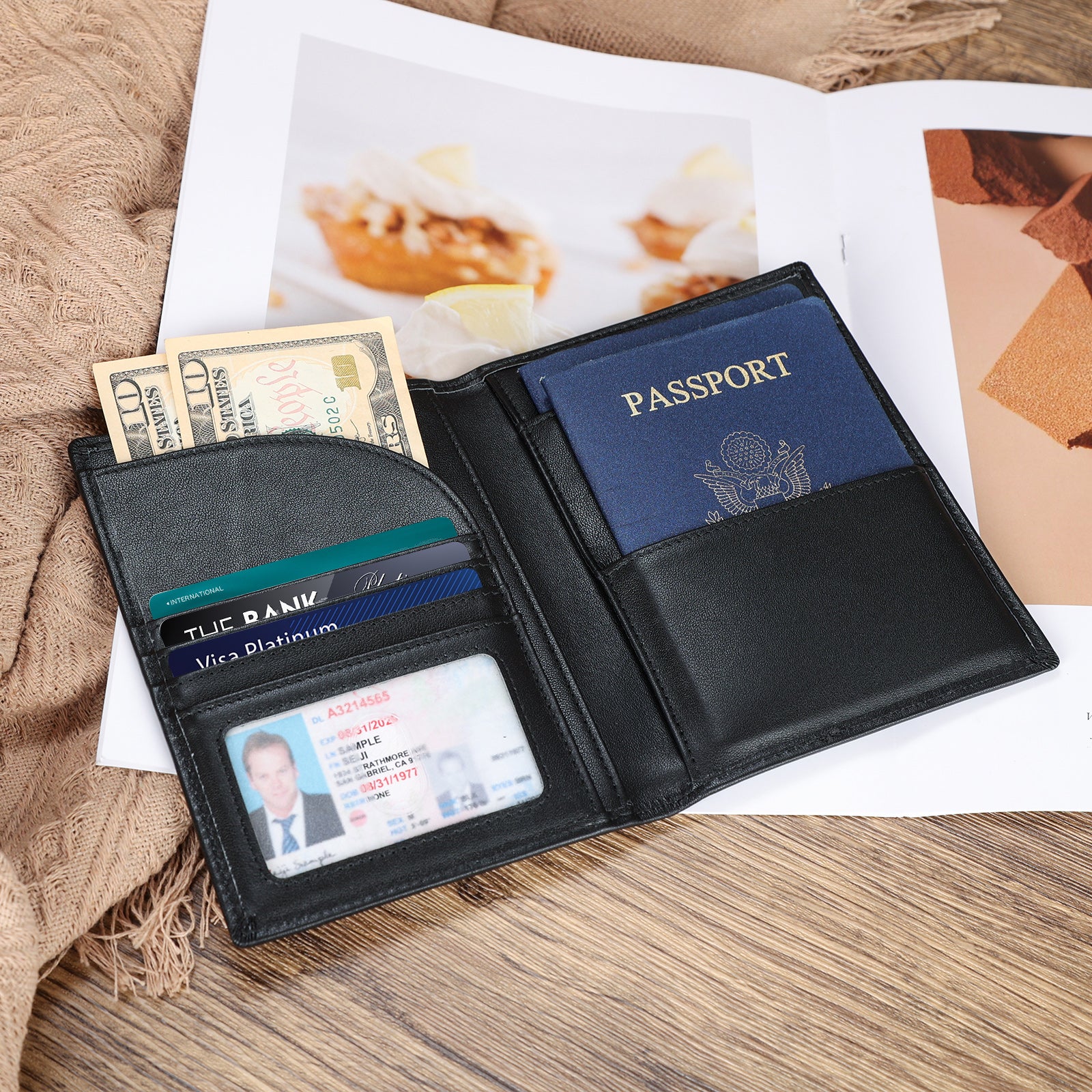 Polare Full Grain Leather Passport Holder Cover Case for Men RFID Blocking Travel Wallet Holds 4 Passports Black