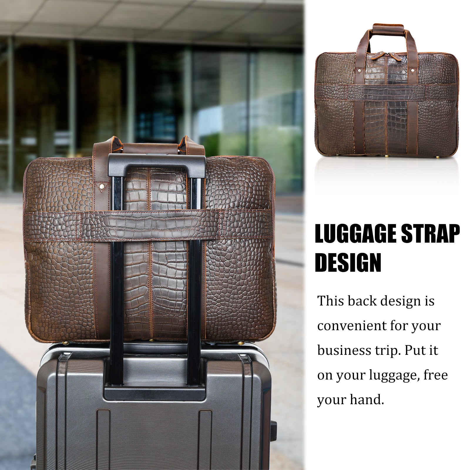 Crocodile alligator leather Men brown Business briefcase shoulder Laptop Bag