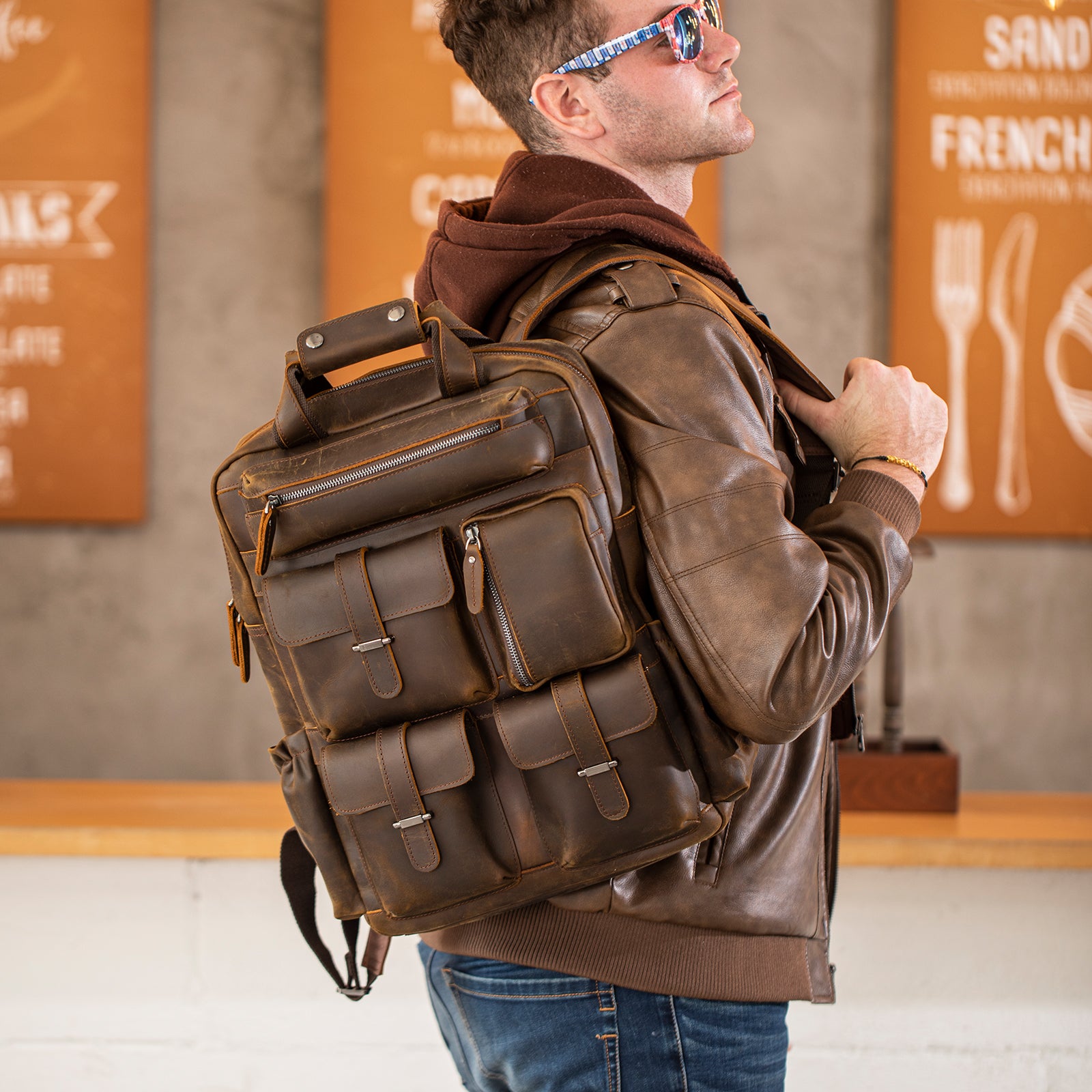 GENUINE COWHIDE sold LEATHER BACKPACK