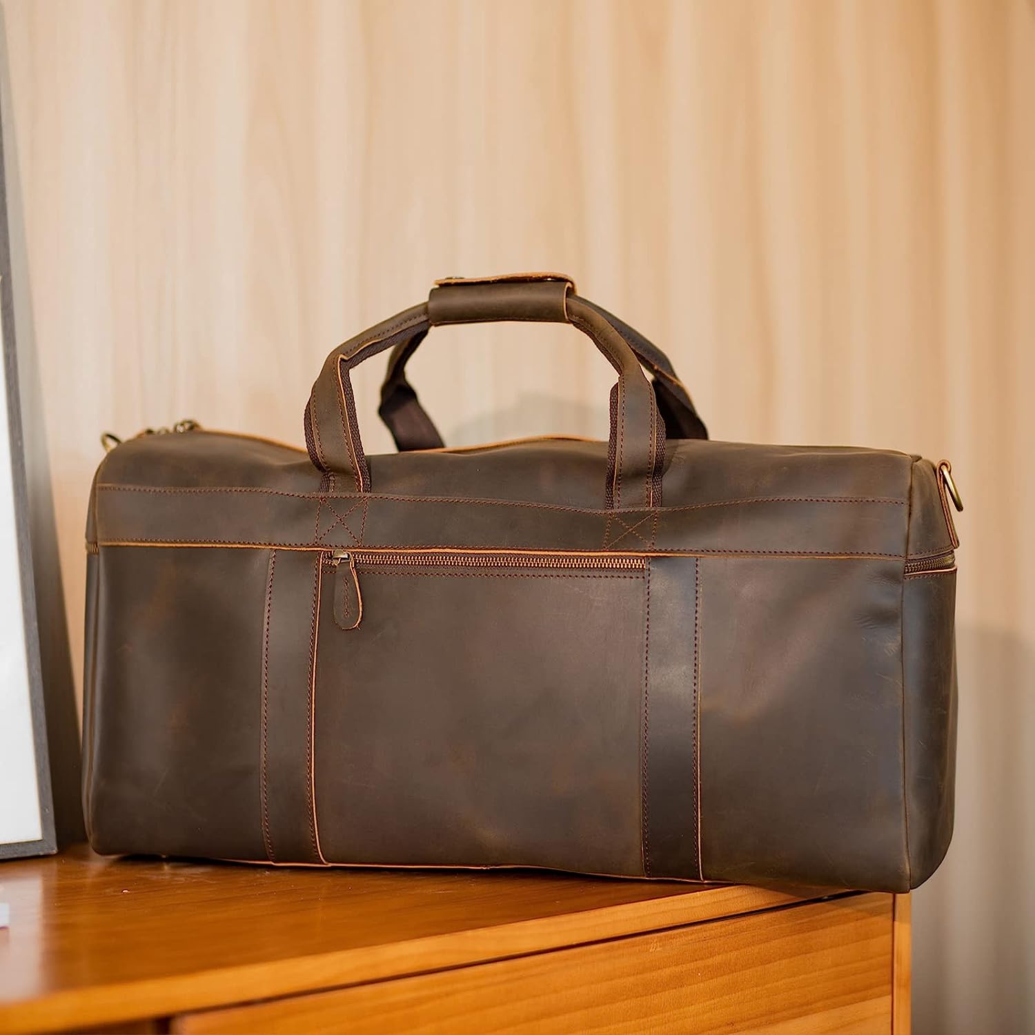 Polare 23'' Classic Full Grain Leather Travel Duffel Weekender Bag  Overnight Duffle Bag For Men