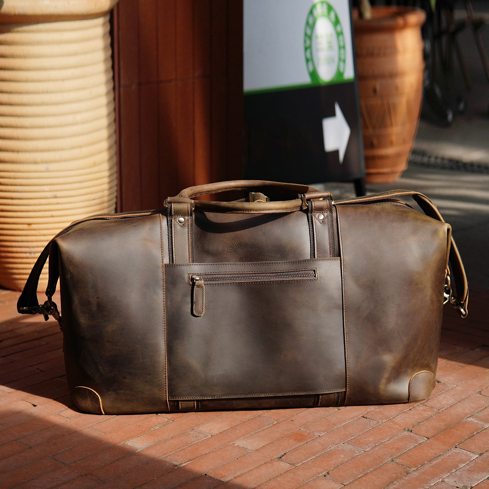 Polare 24 Inch Leather Duffel Bag for Men Full Grain Leather Travel Ov