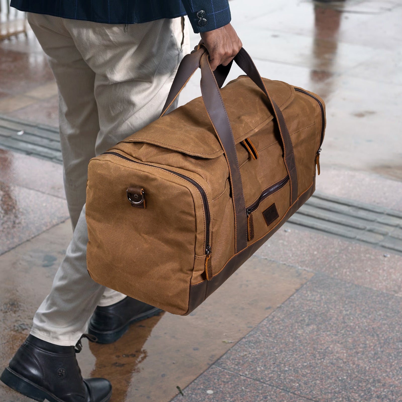 Large waxed sale canvas duffle bag