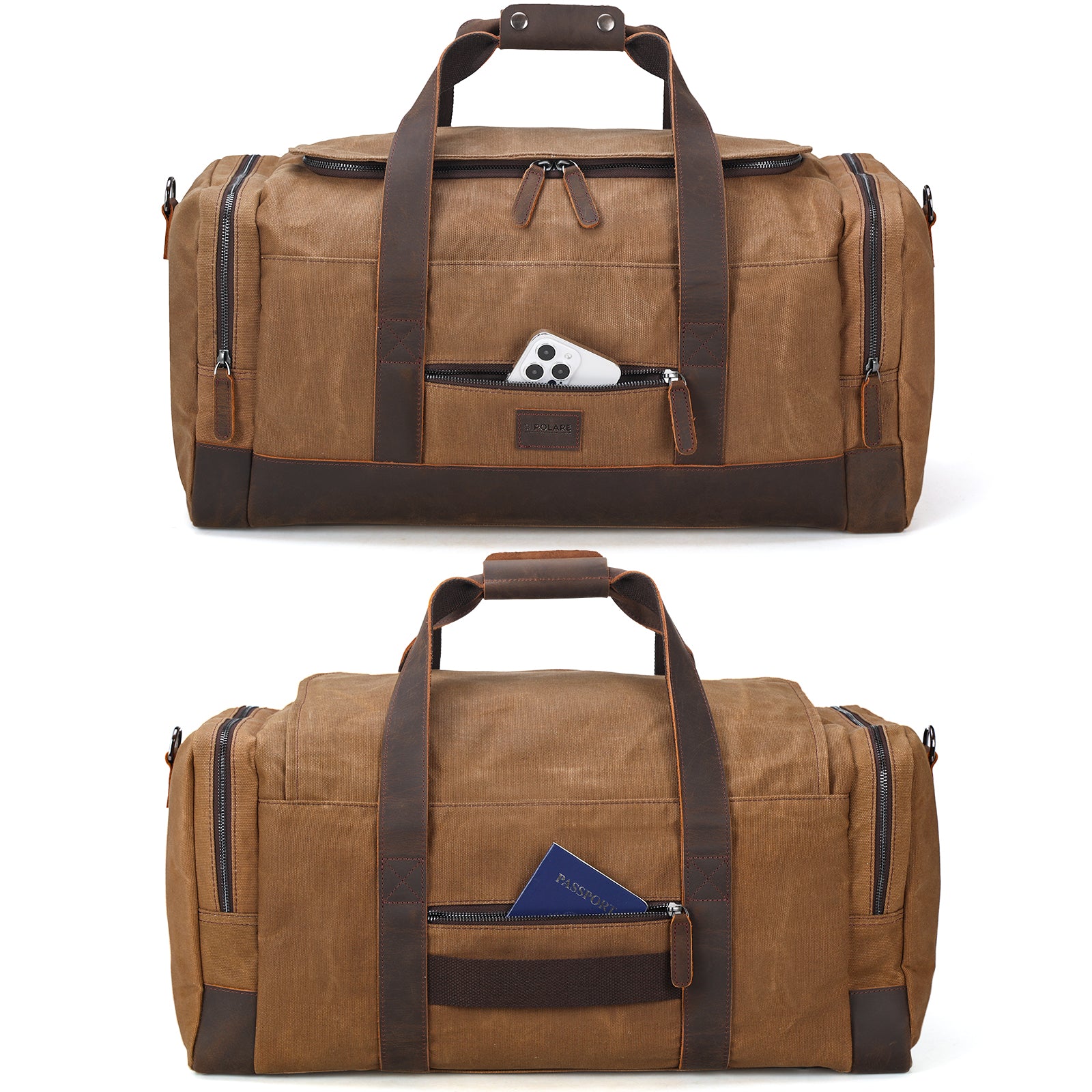 Polare 23/20 Waterproof Travel Duffel Bag Waxed Canvas Cowhide Leath
