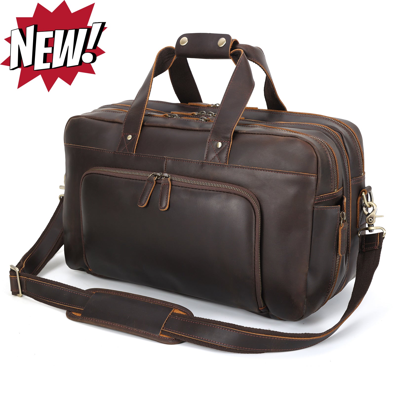 18.5" Full Grain Leather Duffel Bag Airline Approved Item Luggage Suitcase