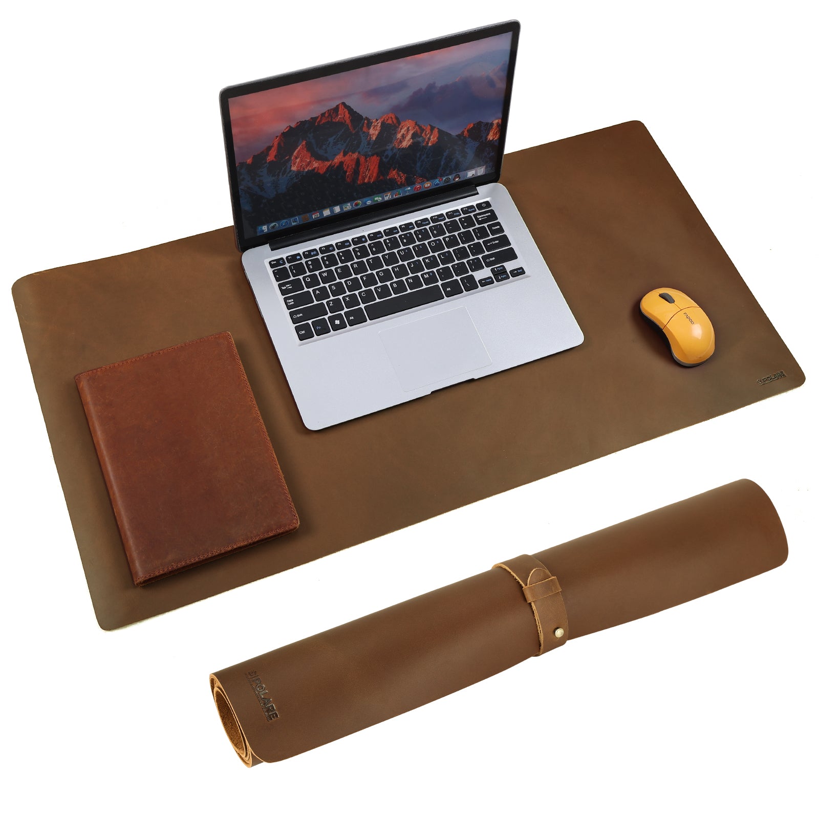 Polare 2mm Thick Large Full Grain Leather Desk Pad Protector (Brown)