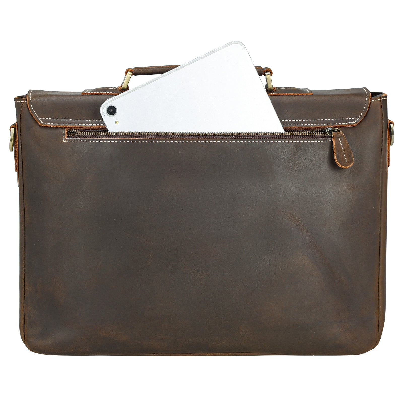 Polare Vintage Leather Messenger Bag(Dark Brown, Back)