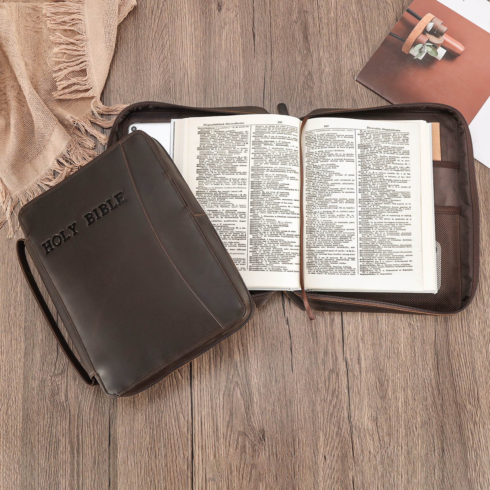 Leather Holy Bible Cover Carrying Book Case Protective Holder (Scenario Shows)