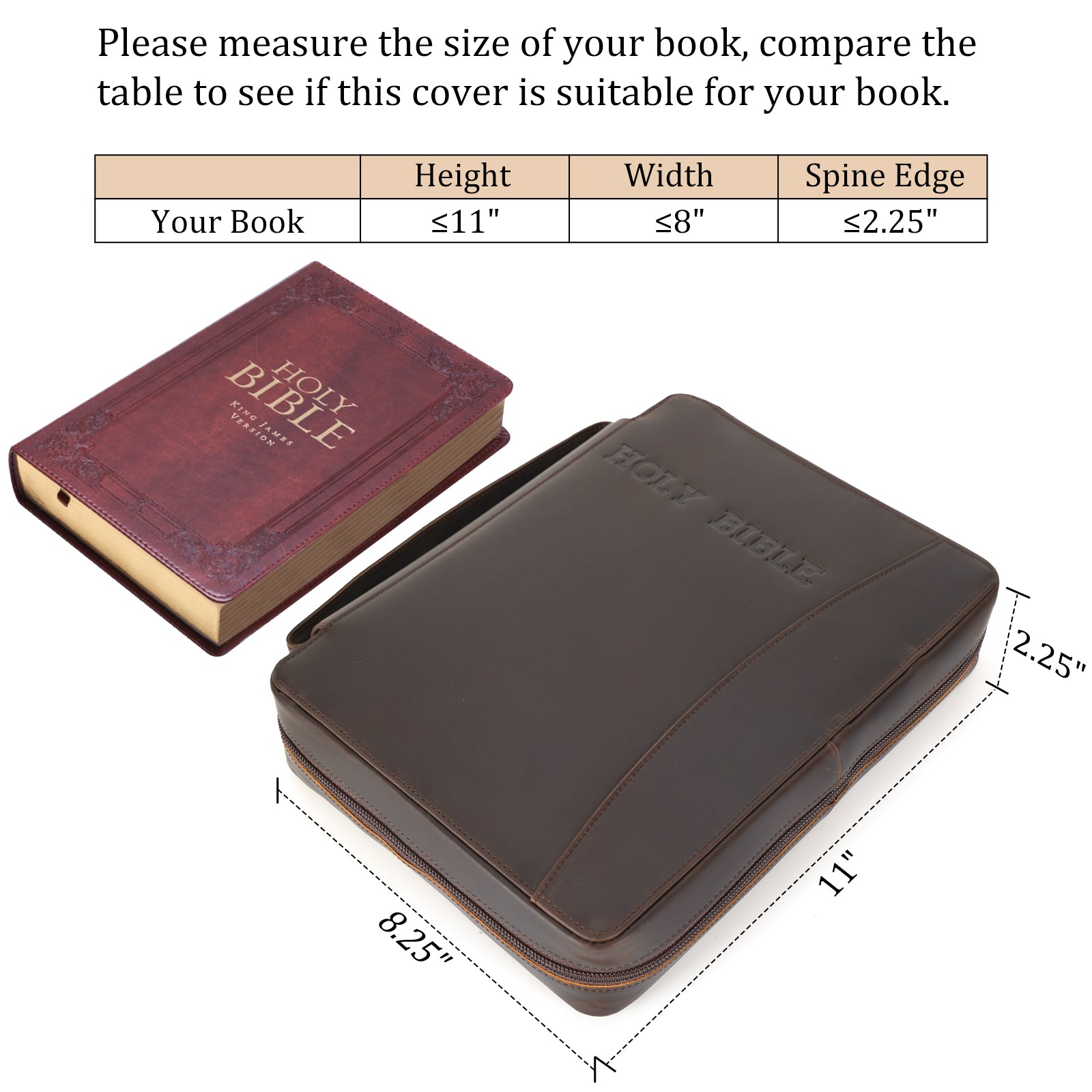 Leather Holy Bible Cover Carrying Book Case Protective Holder (Dimension)