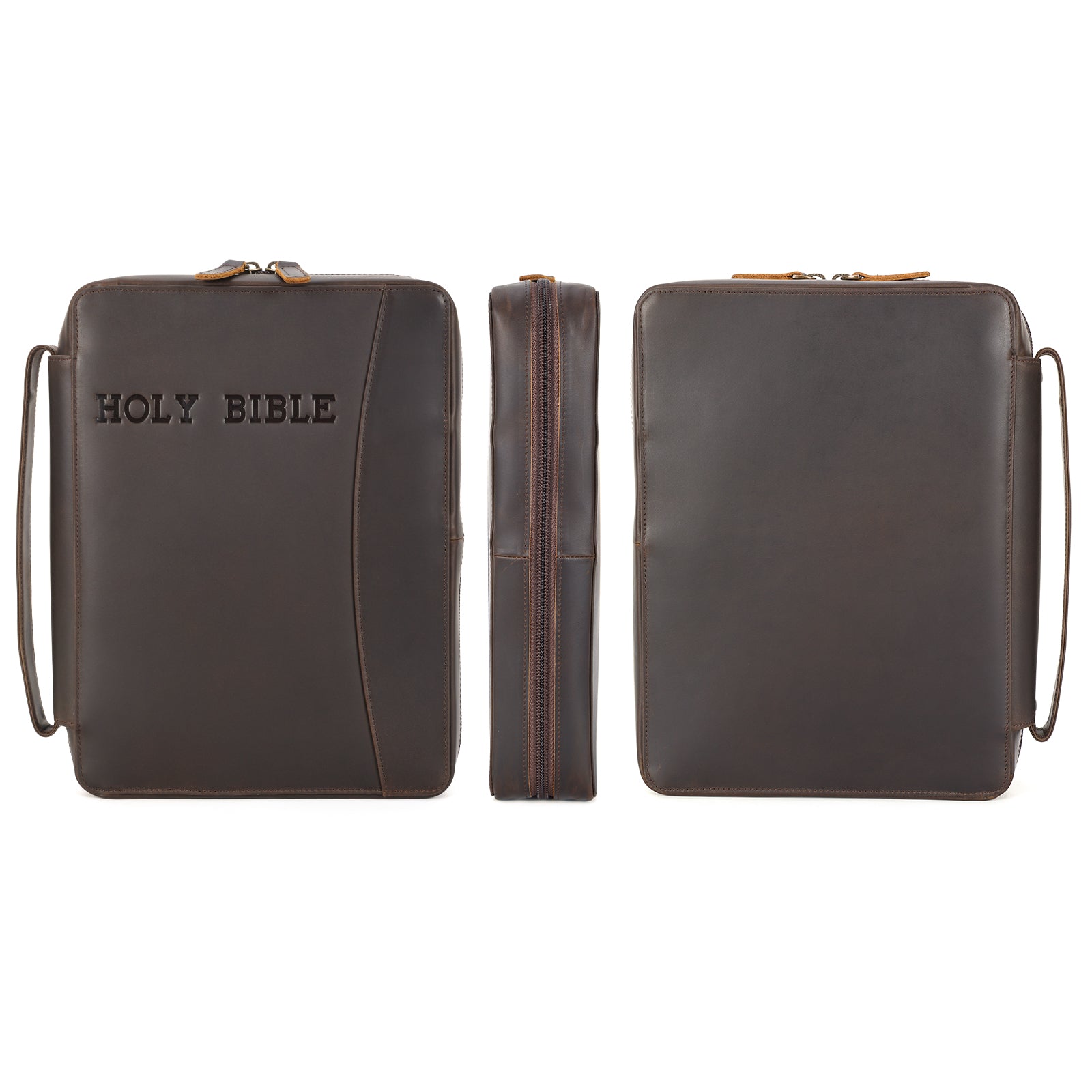 Leather Holy Bible Cover Carrying Book Case Protective Holder (Front/Profile/Back)