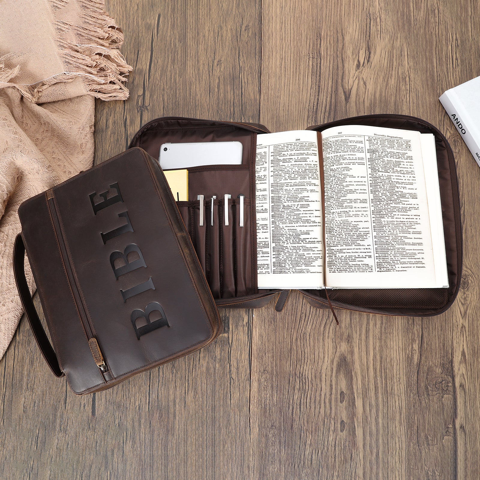 Full Grain Leather Bible Cover Church Bag Large Letter Bible Bag (Scenario Shows)