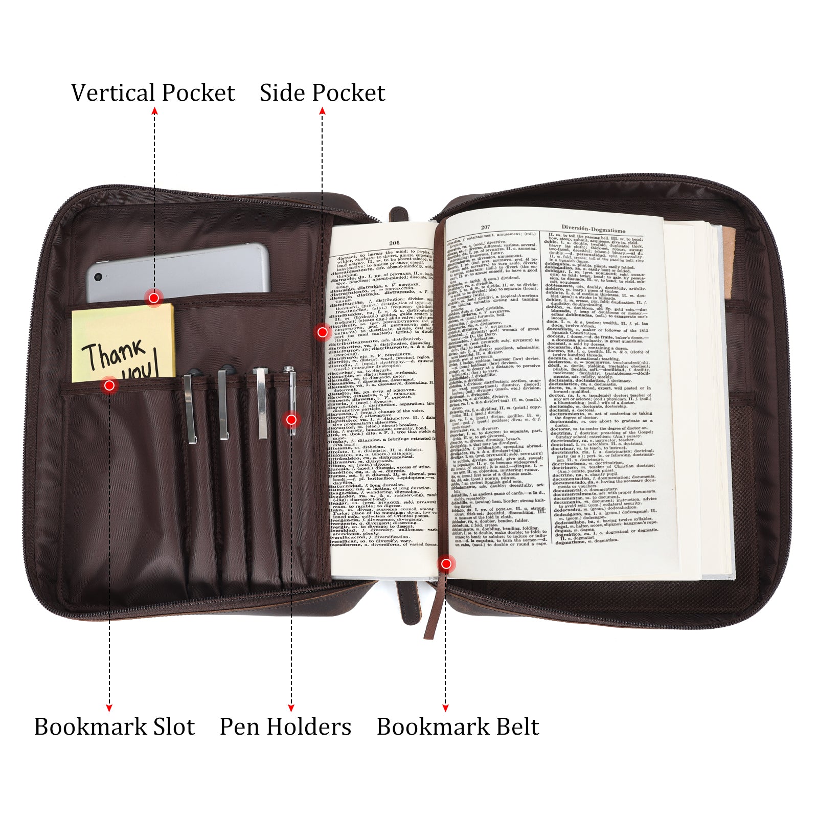 Full Grain Leather Bible Cover Church Bag Large Letter Bible Bag (Inside)