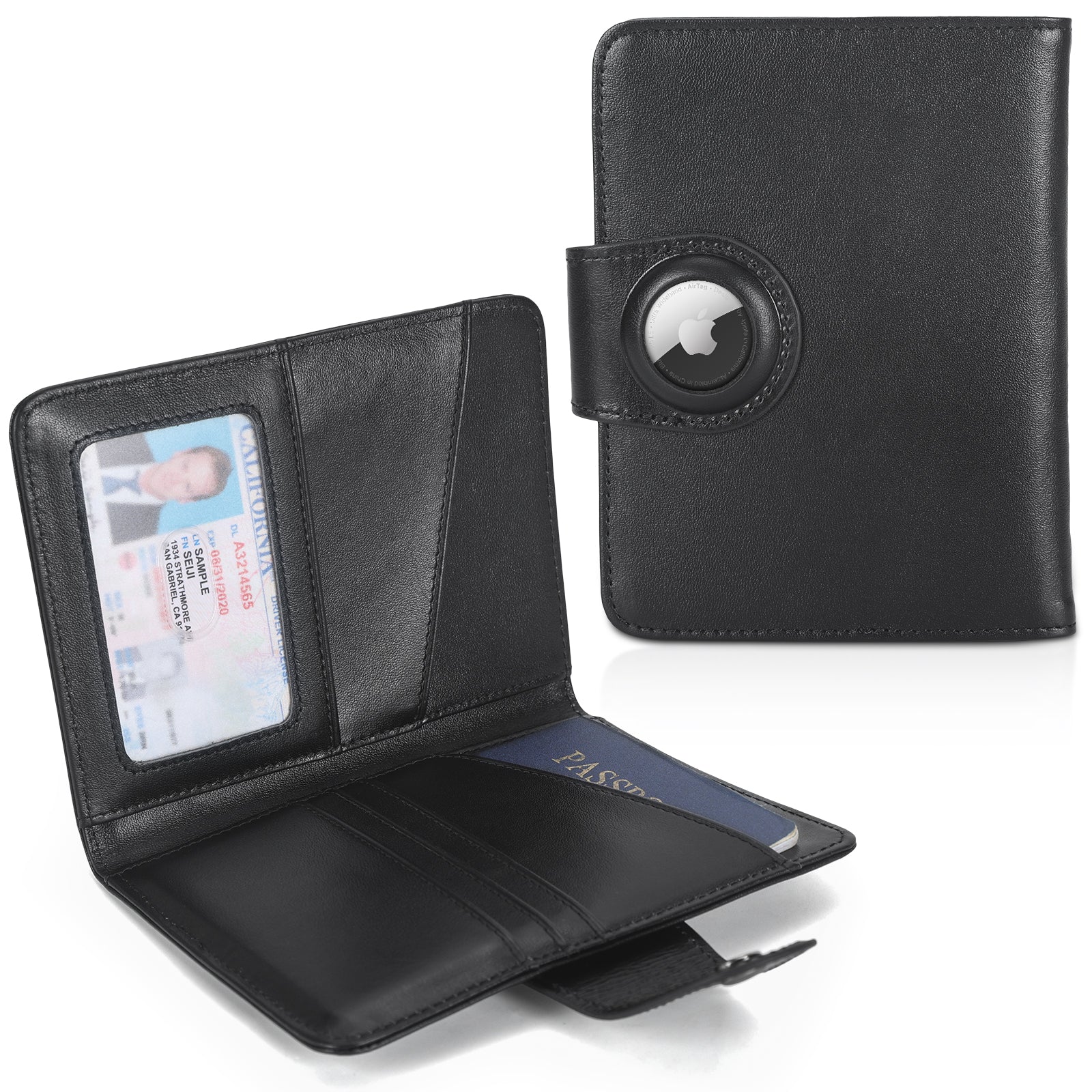 Travel Passport Holders 2 Passports with AirTag Slot (Black)