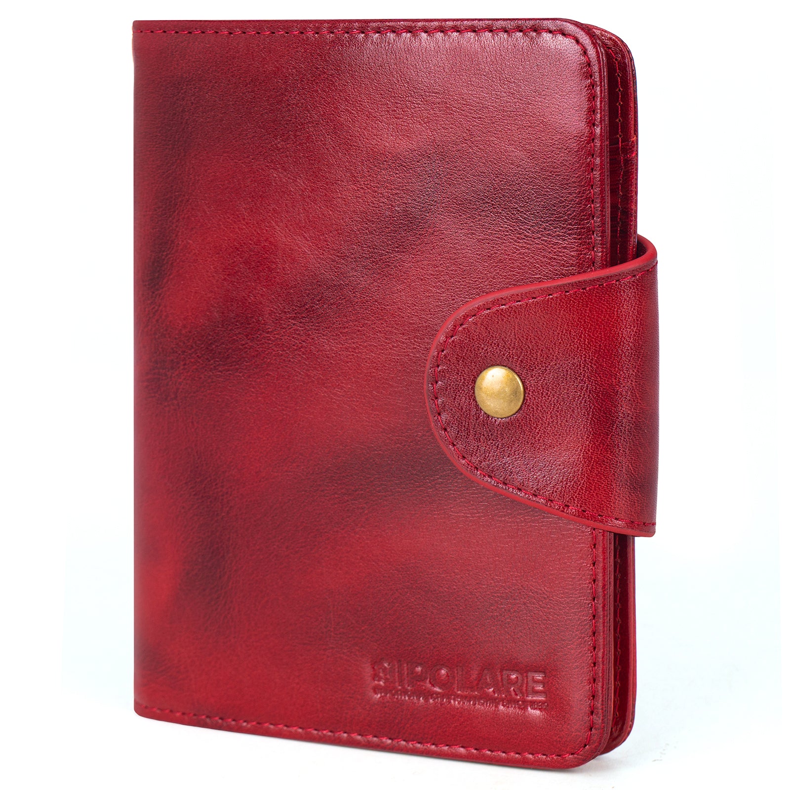 Red Leather Bifold small and compact wallet