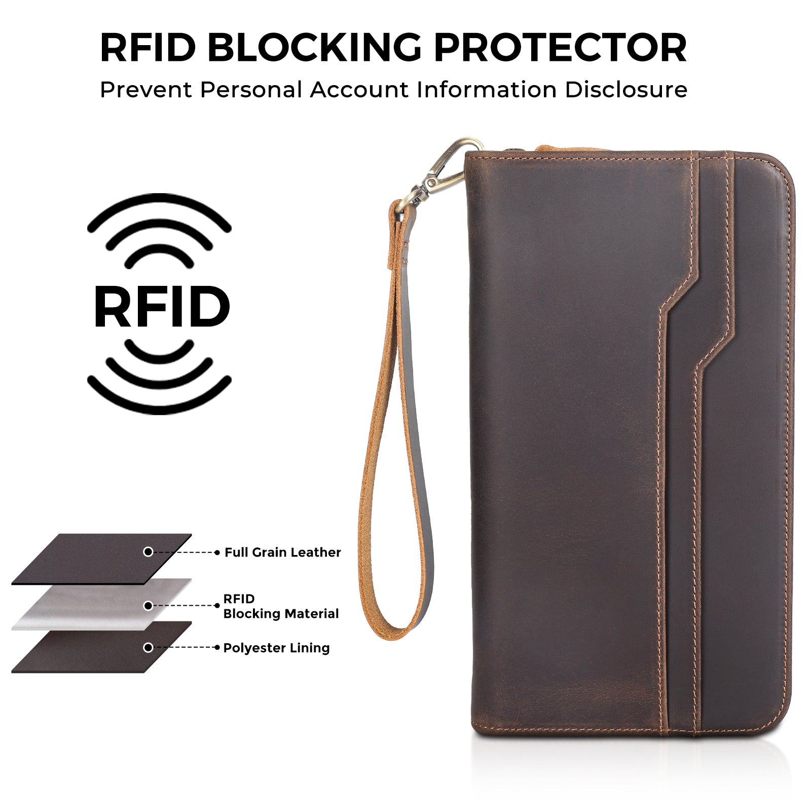 Full Grain Leather Family Travel Passport Wallet AirTag Slot (RFID Blocking)