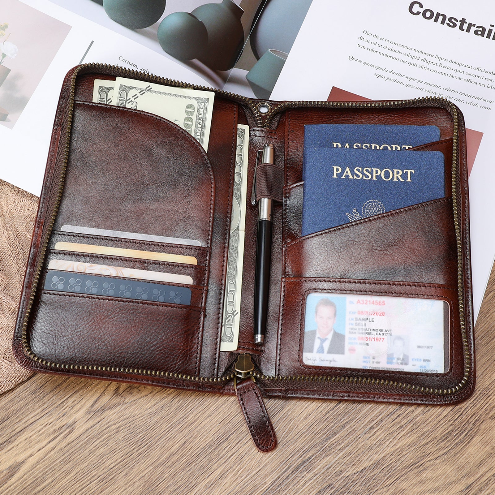 Polare Full Grain Leather Passport Holder With YKK Zipper RFID Blocking  Travel Document Organizer Ticket Holder Cover Case Holds 2 Passports
