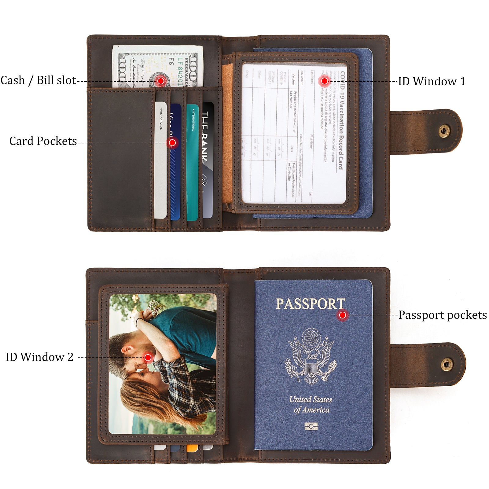 Polare Napa Leather Family Travel Passport Wallet and Documents Organizer  RFID Blocking Case Holder Fits 6 Passports (Black)