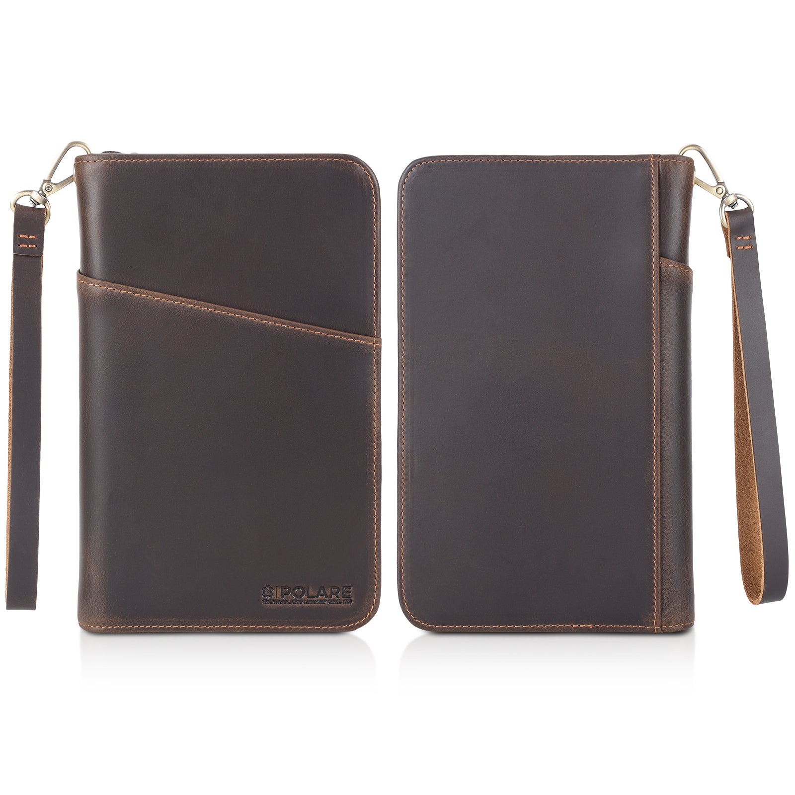 Leather Travel Passport Holder RFID Blocking with AirTag Slot (Front/Back)