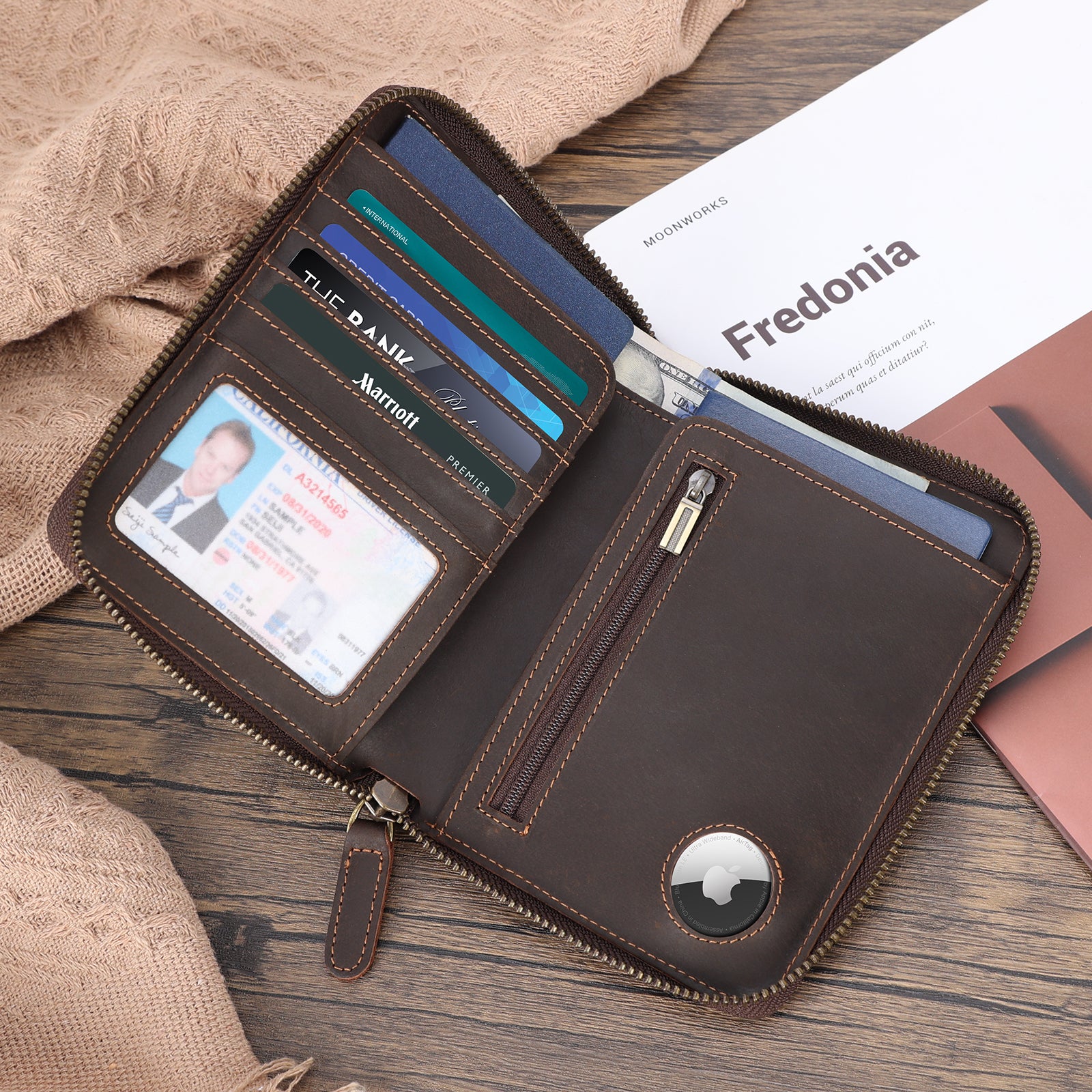 Full Grain Leather Travel Passport Wallet 2 Passports (Scenario Shows)