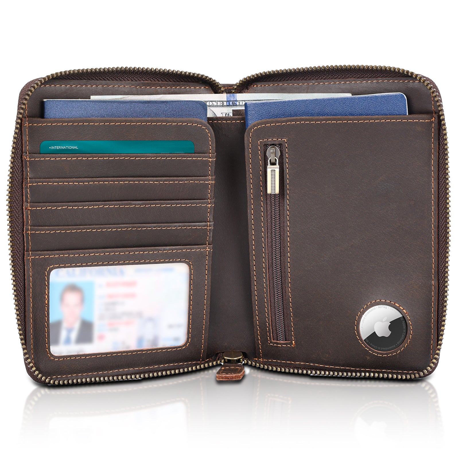 Full Grain Leather Travel Passport Wallet 2 Passports