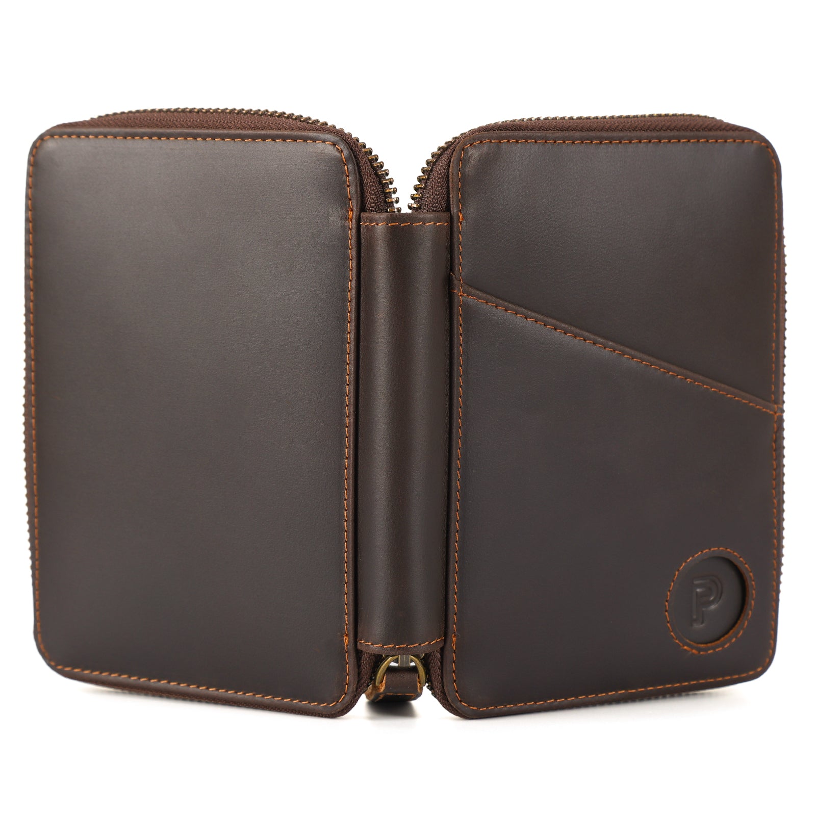 Full Grain Leather RFID Blocking Passport Wallet with AirTag Slot (Back)