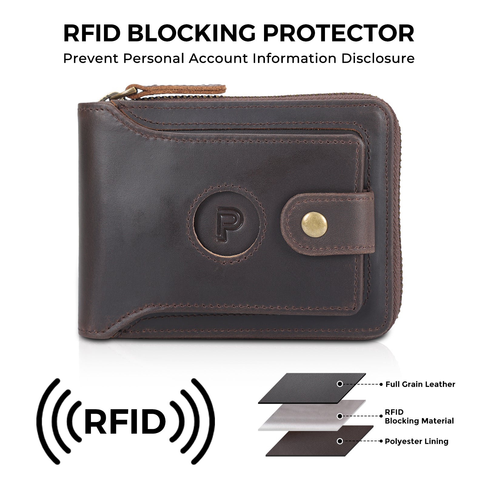 Full Grain Leather Bifold Wallet for Men RFID Blocking with AirTag Slot (RFID Blocking)