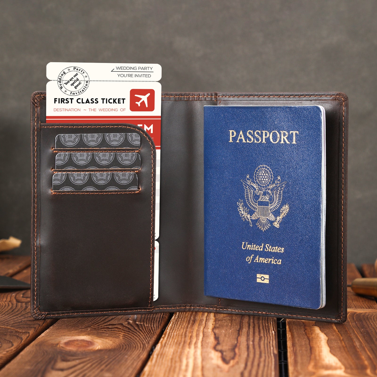 RFID Blocking Leather Passport Holder Travel Bifold Wallet (Scenario Shows)