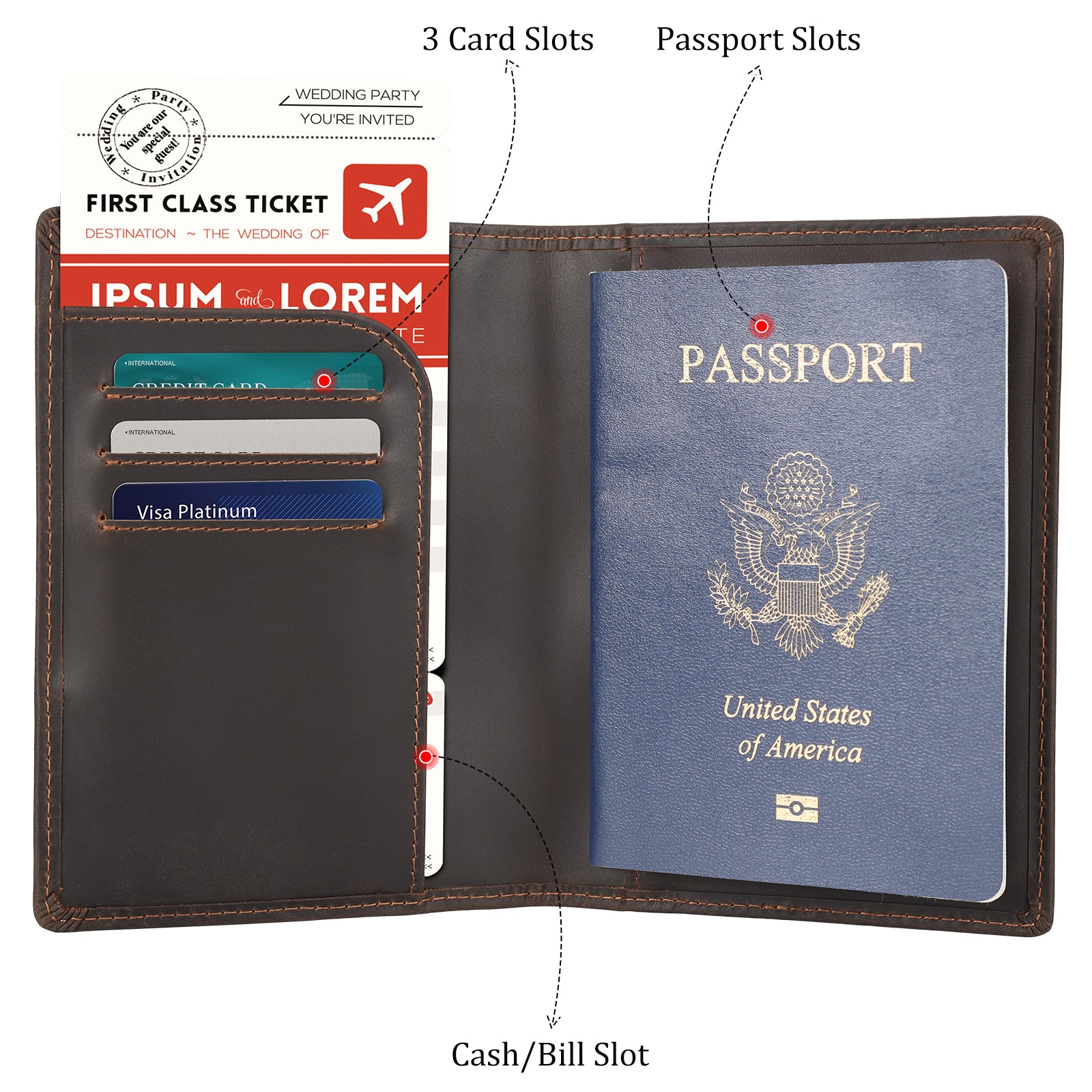 RFID Blocking Leather Passport Holder Travel Bifold Wallet (Inside)