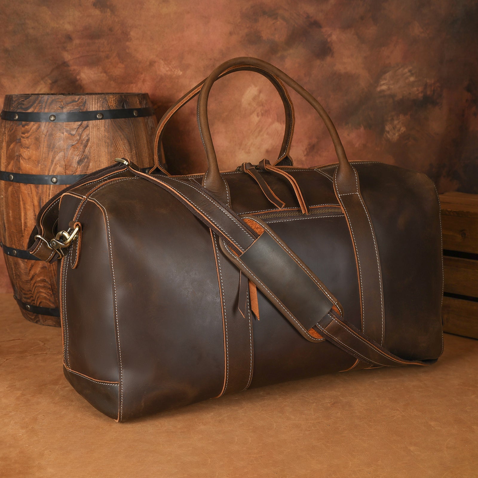 Polare Leather Duffle Weekend Travel Bag For Men With Full Grain Cowhide Leather 20 Duffel Bag