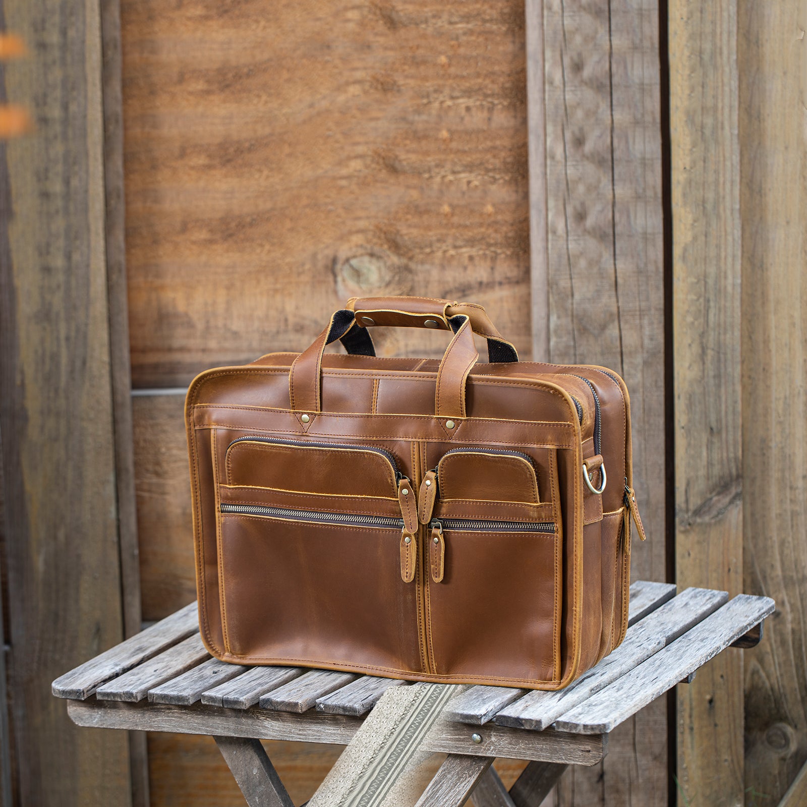 Polare 17'' Full Grain Leather Briefcase Laptop Attache Case Messenger