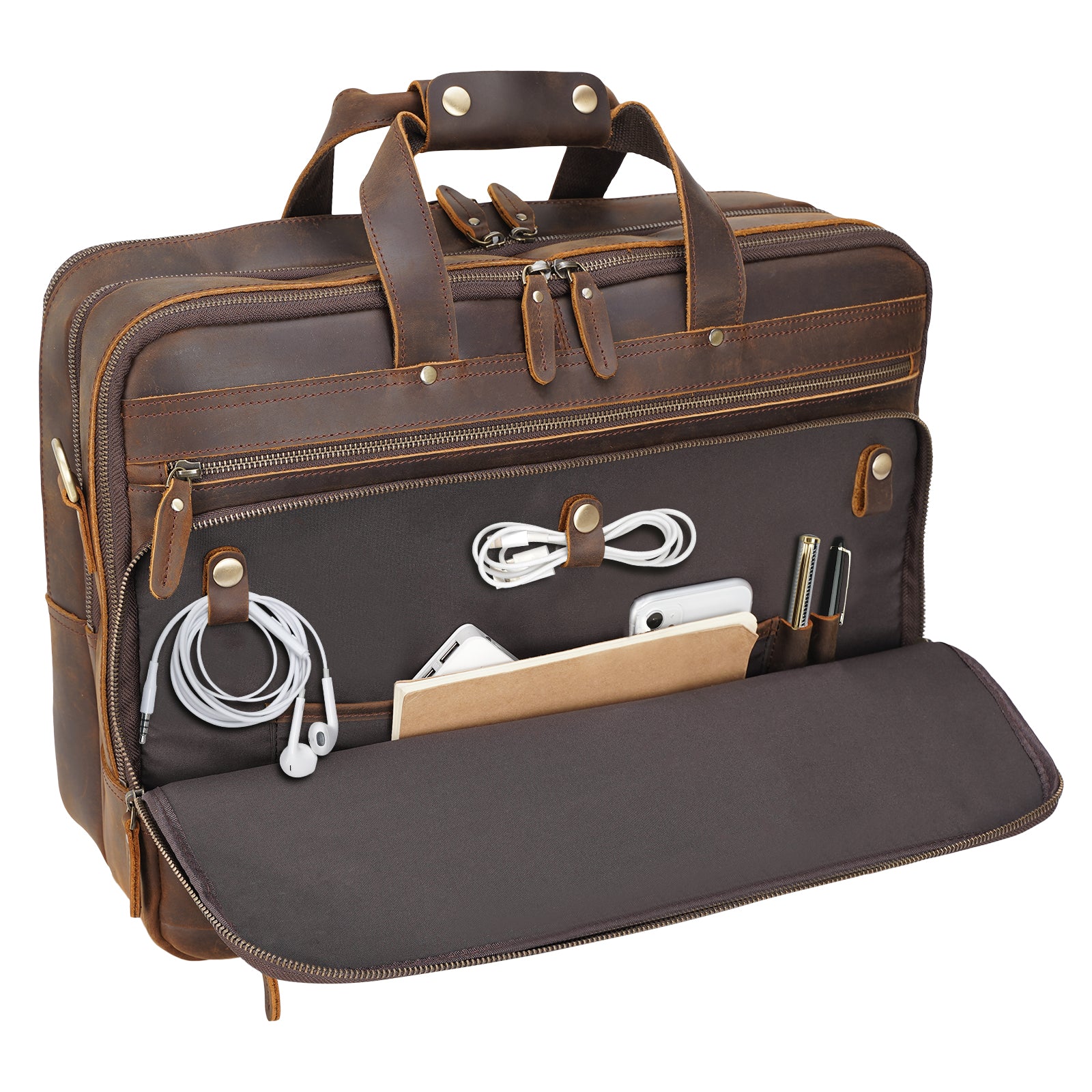 Leather Laptop Briefcase, No. 1943 Navigator, Full-Grain Dark