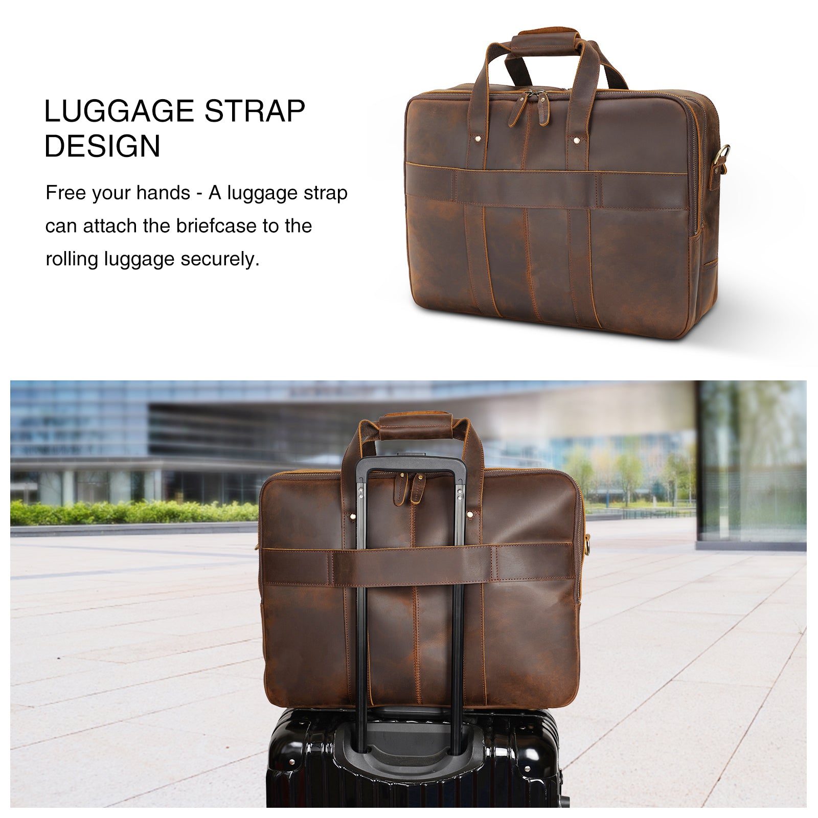 Polare Original Polare 18 Full Grain Leather Briefcase for Men Business Travel Case Messenger Bag Fits 17.3 Laptop Large