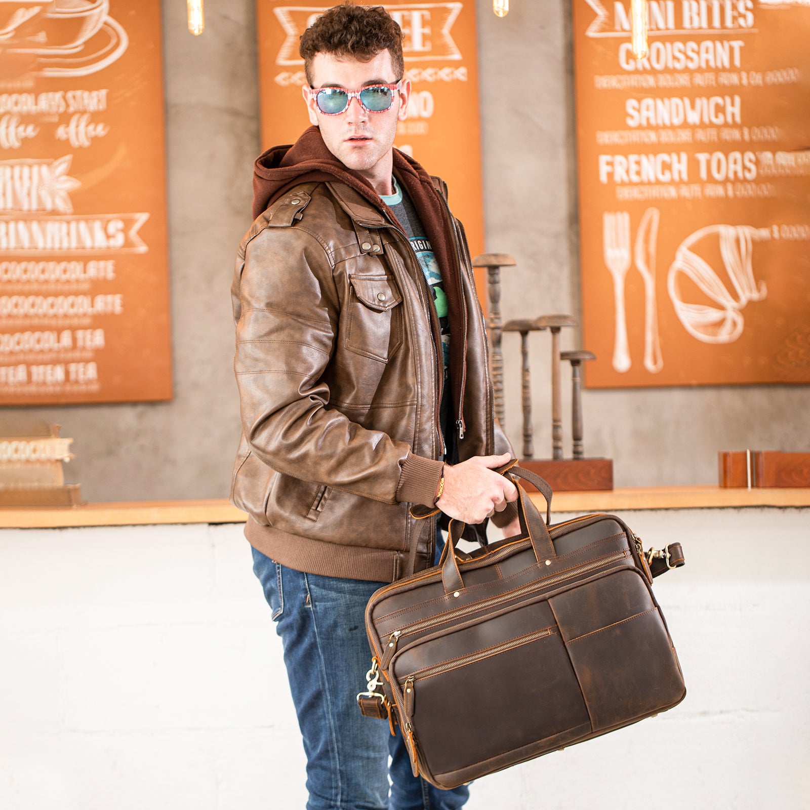 Leather Briefcase, Satchel Laptop Bag and Backpack