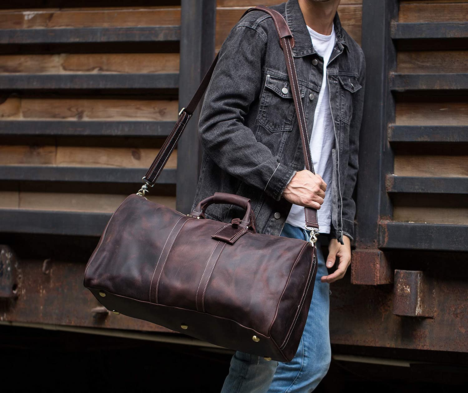 Polare 23´´ Classic Full Grain Leather Travel Duffel Weekender Bag