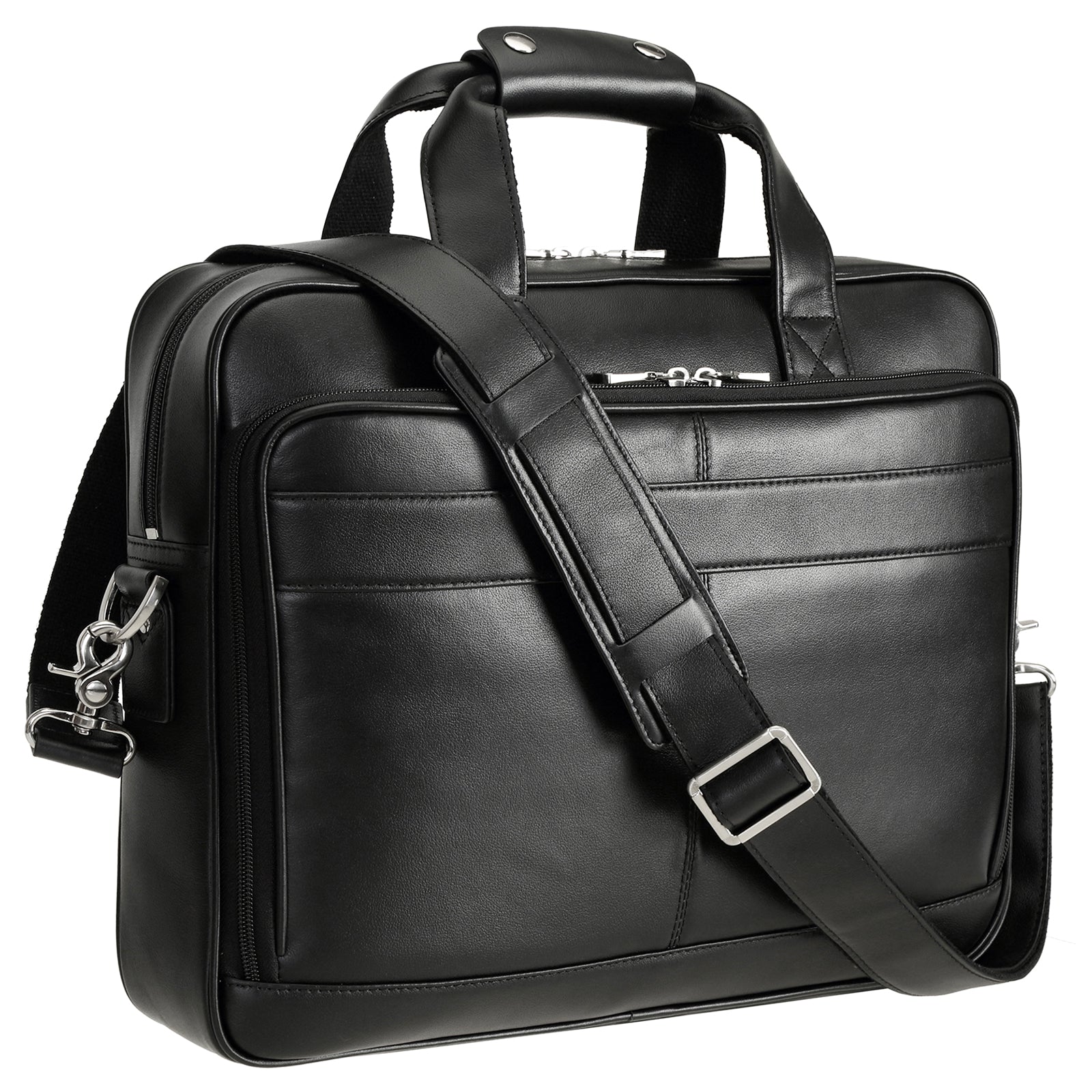 Black leather 2024 laptop briefcase