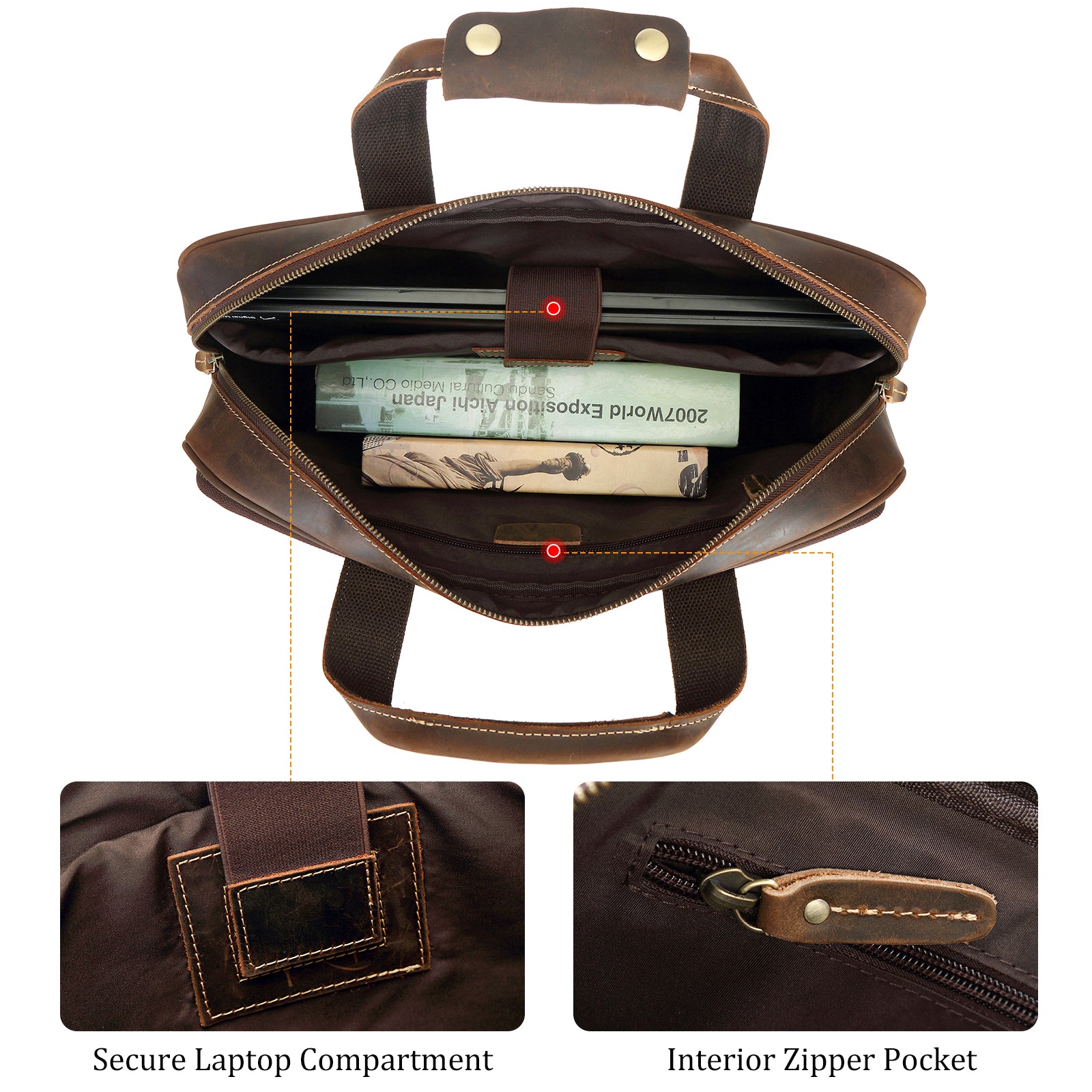 Leather bag 2025 with laptop compartment