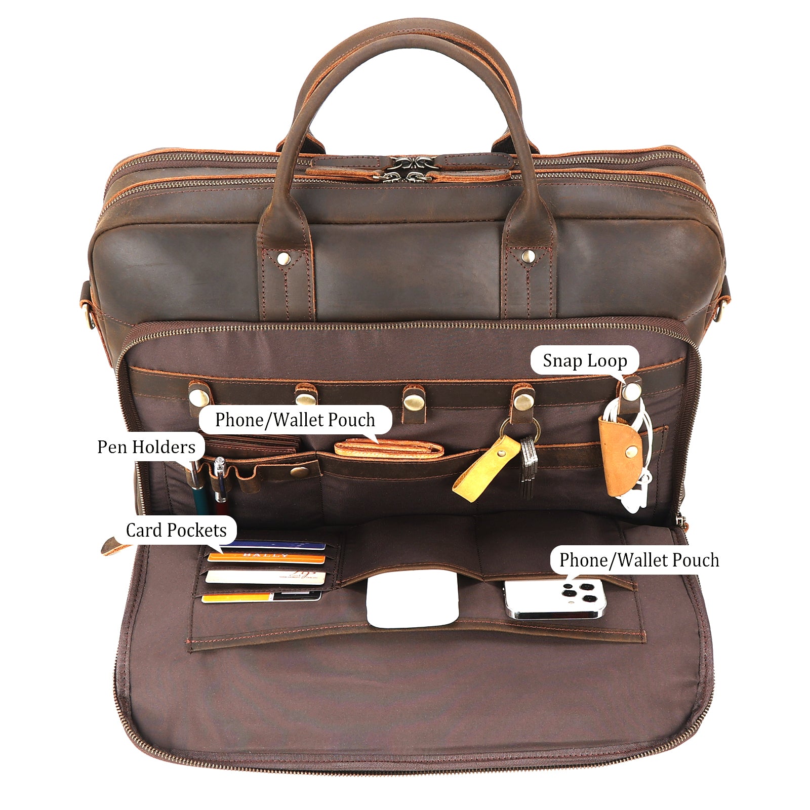 Polare Full Grain Cowhide Leather 17.5 Laptop Briefcase For Men Busin