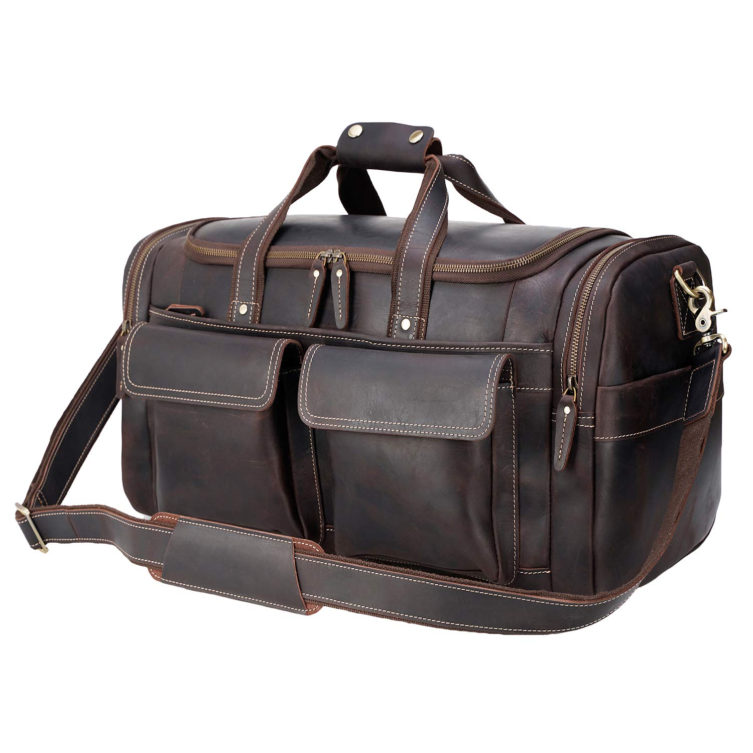 Polare 23 Waxed Canvas Cowhide Leather Travel Duffle Bag For Men 42L