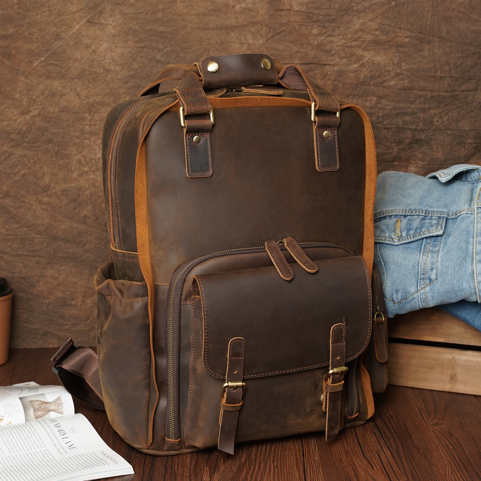 Big leather outlet backpack