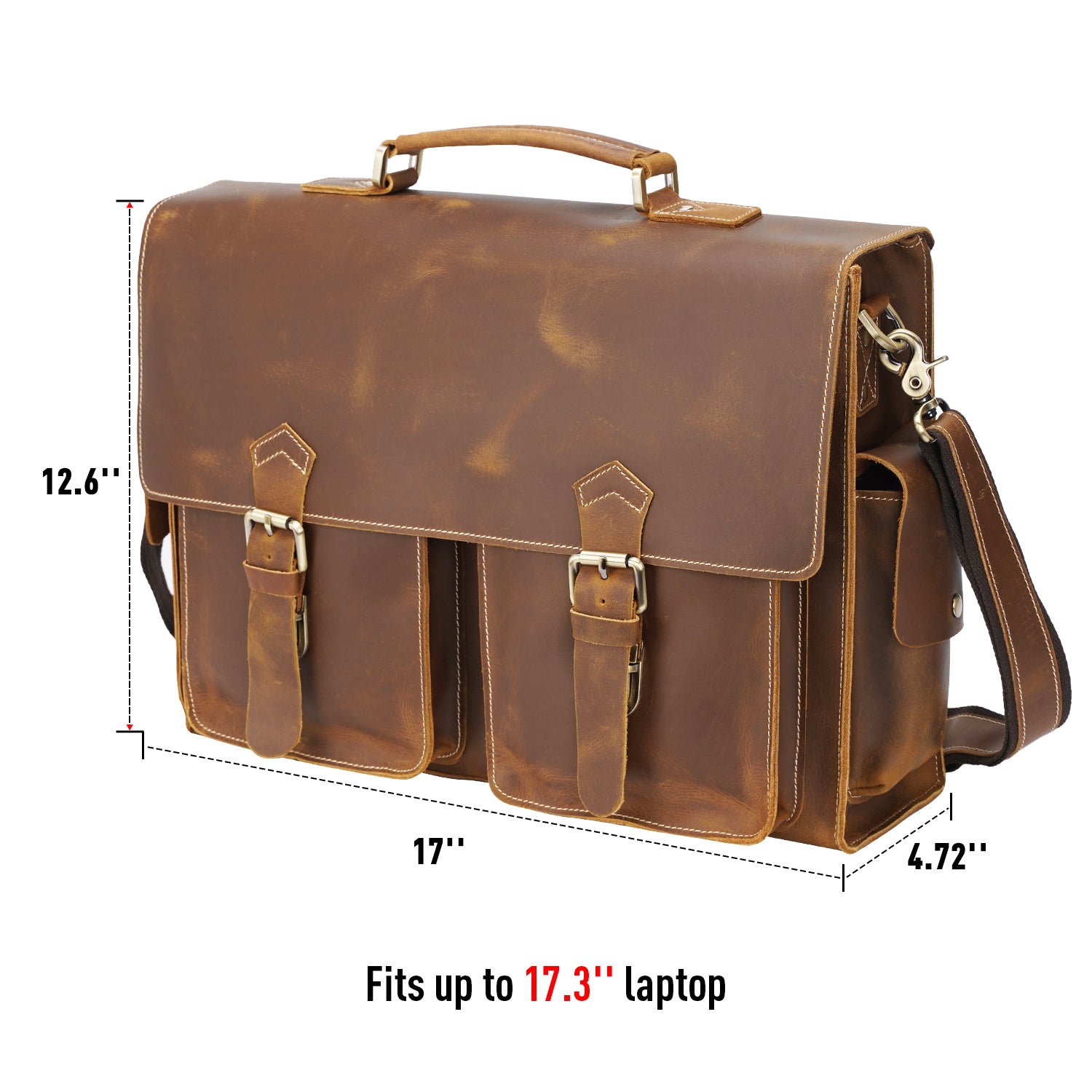 Polare Full Grain Leather 16.5'' Laptop Bag Briefcase for Men Business