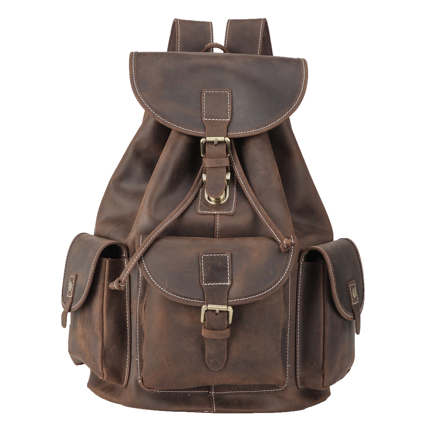 Polare Vintage Full Grain Leather Rucksack Backpack Casual Travel Satc