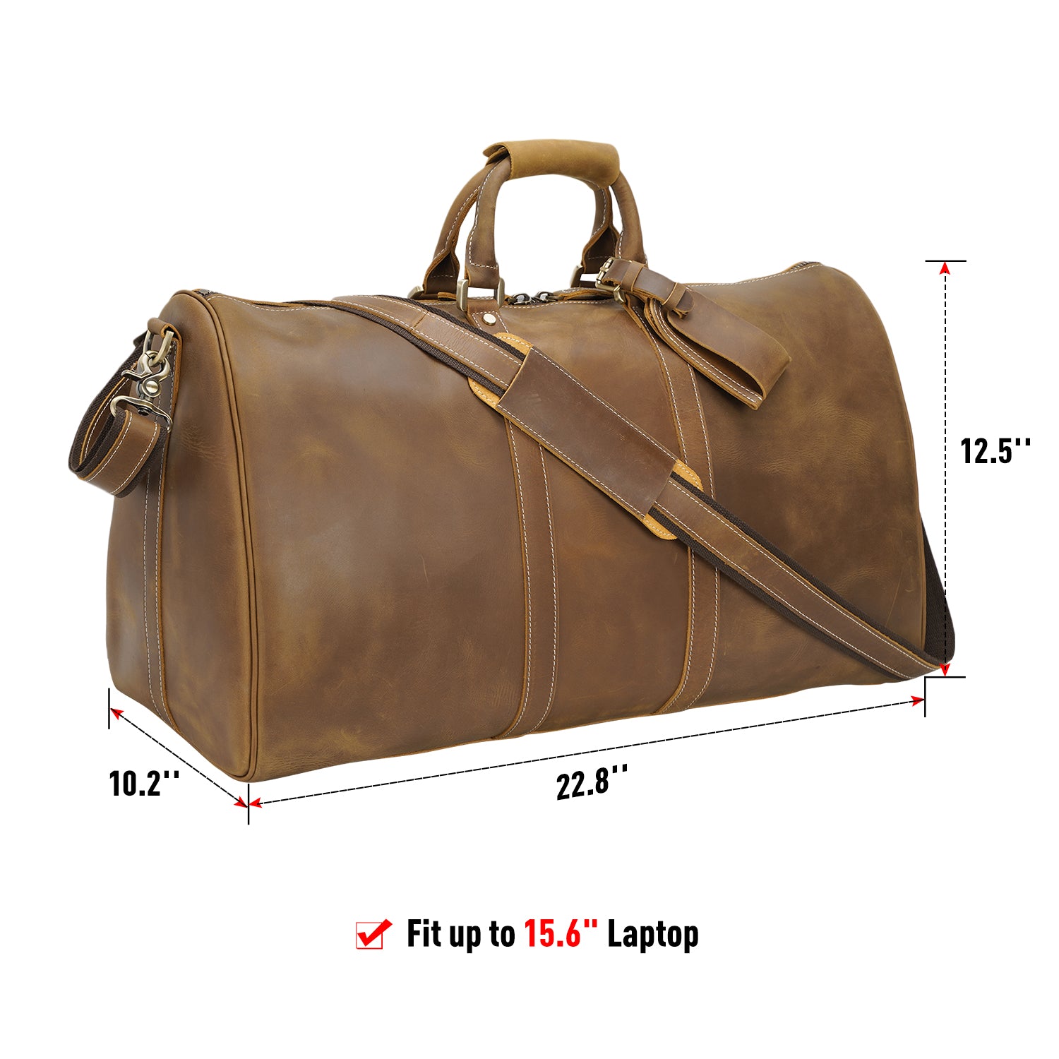 Polare 23'' Classic Full Grain Leather Travel Duffel Weekender Bag  Overnight Duffle Bag For Men