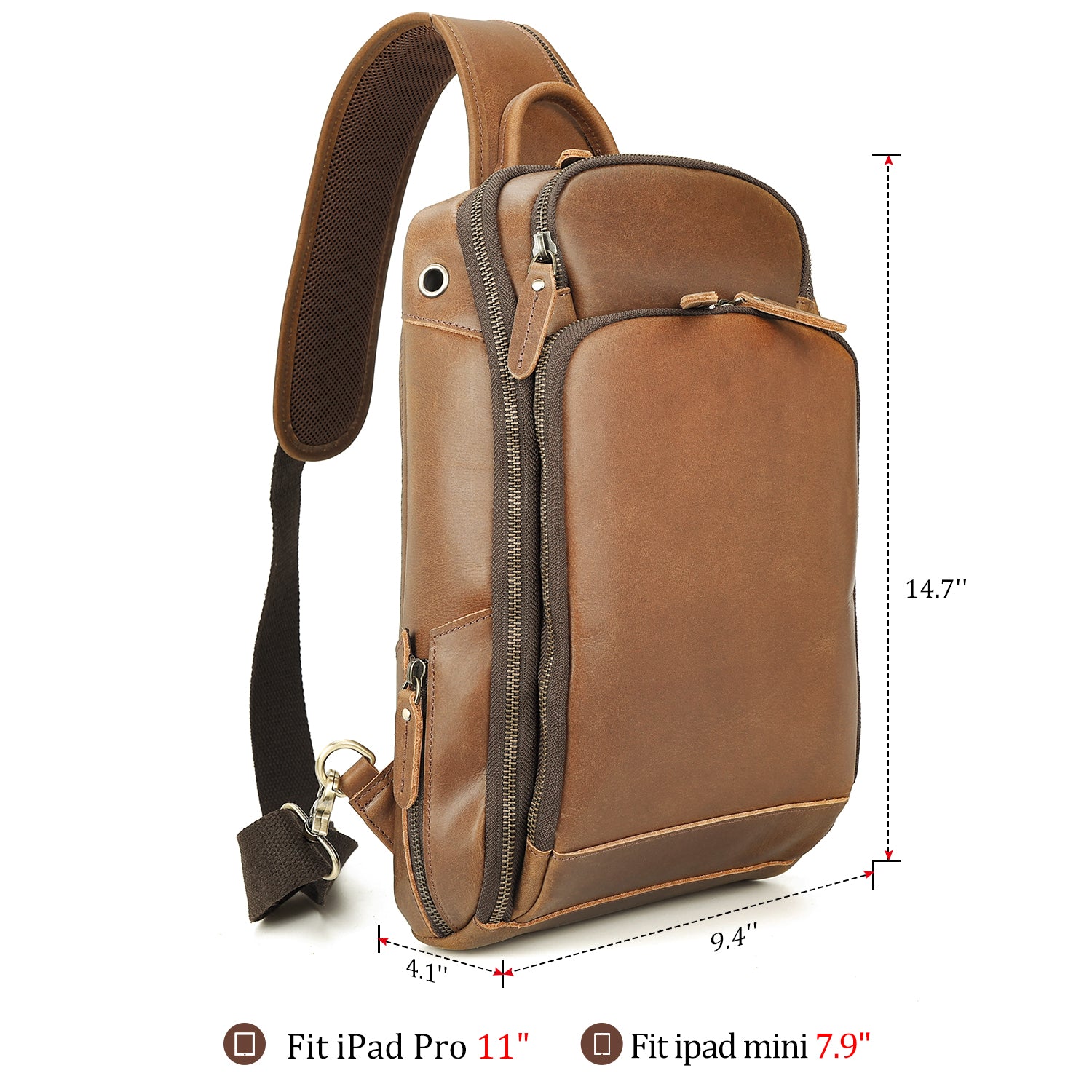 Leather Crossbody Bag for Men Small Shoulder Messenger Bags Side Man Purse  Handbag for iPad 7.9 Travel Work Business Dark Brown