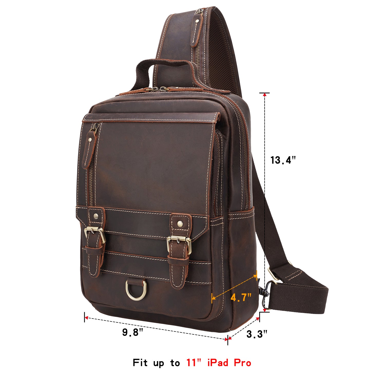 Polare Full Grain Leather Shoulder Backpack Travel Rucksack Sling Bag