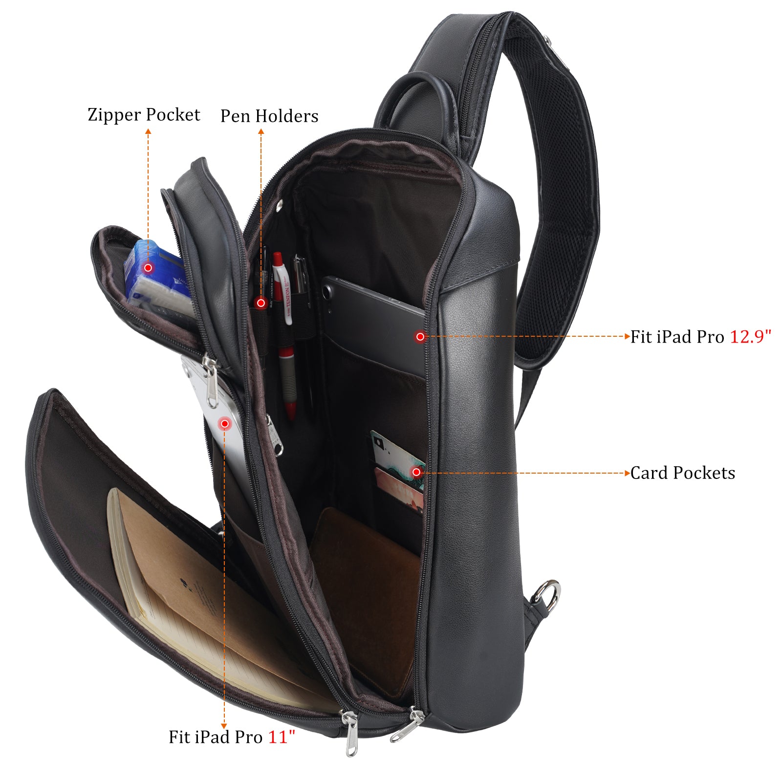 Polare Vintage Full Grain Leather Sling Bag for Men Multipurpose Daypack  Shoulder Chest Crossbody Bag Travel Backpack Large Fits iPad Pro 12.9