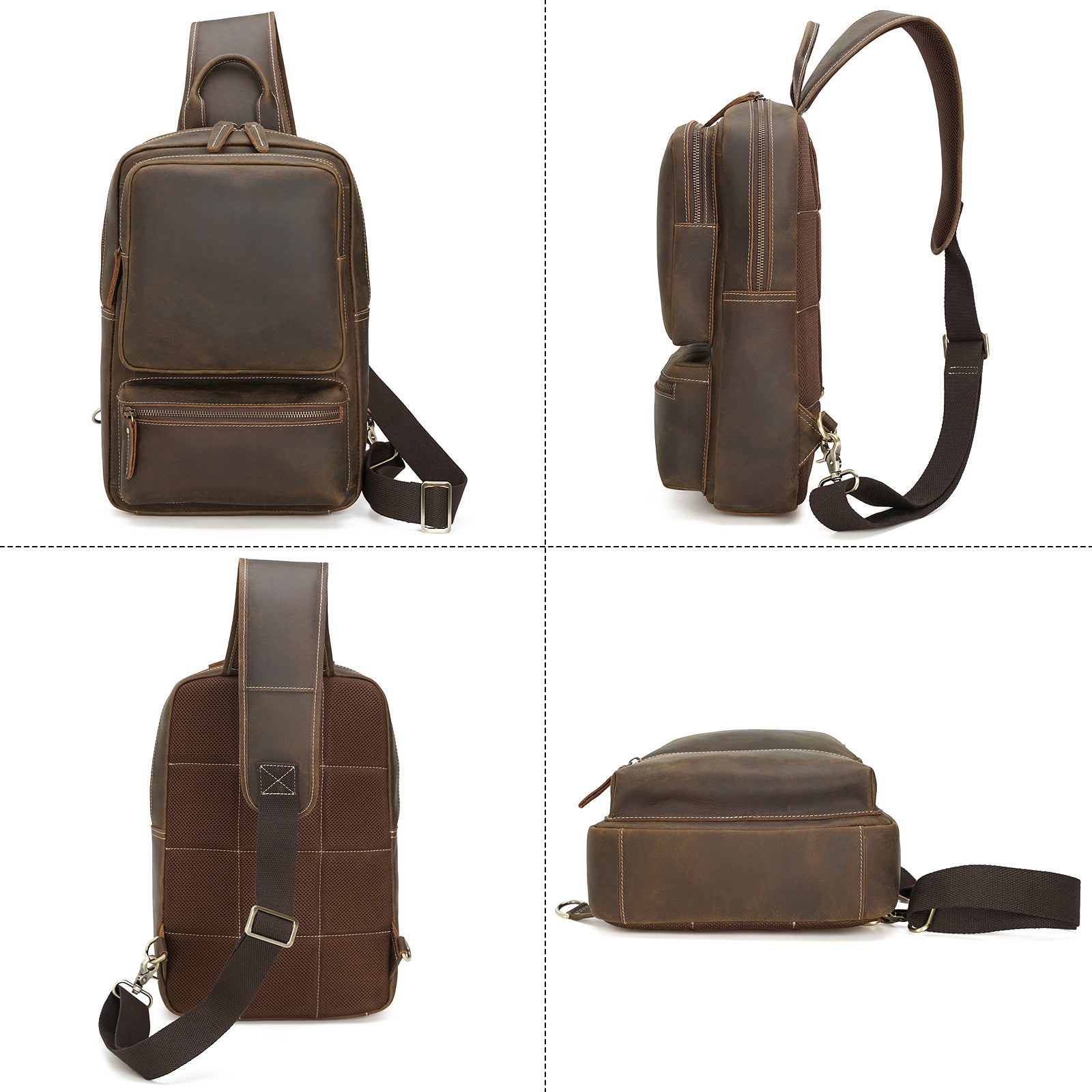 Polare Full Grain Leather Sling Bag Travel/Hiking Bike Multi-Purpose  Crossbody Daypack For Men